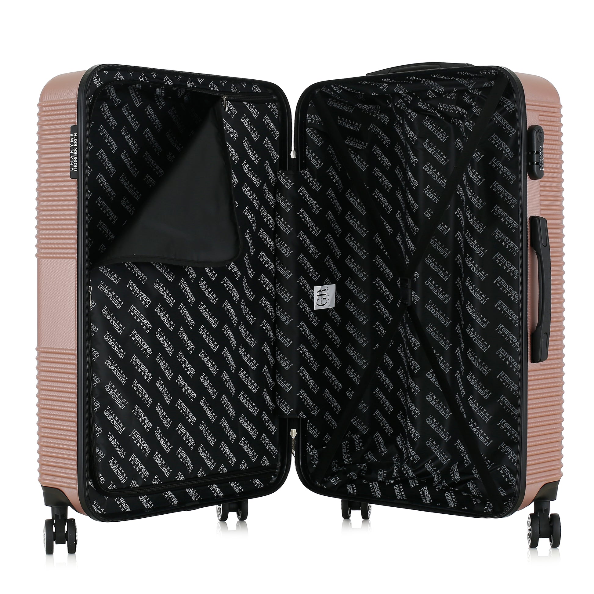 Grande valise rose ouverte
