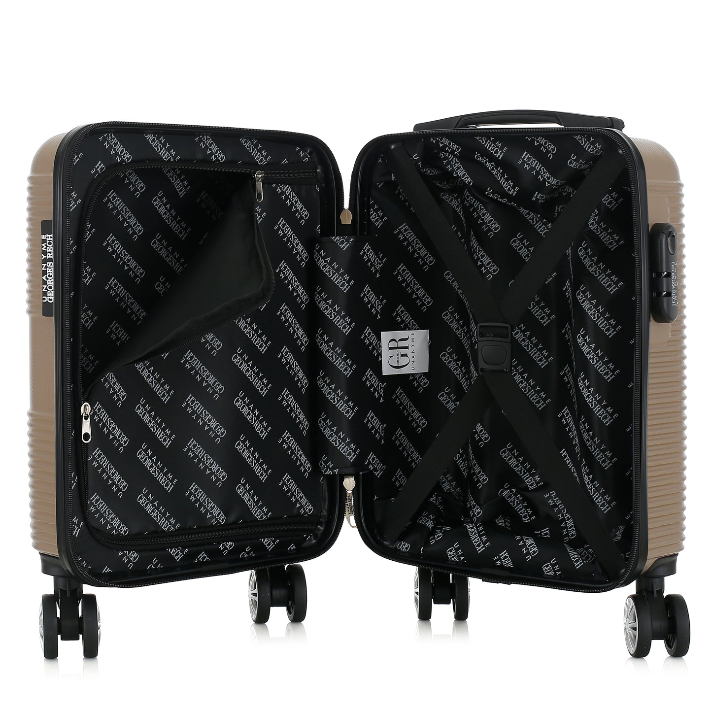 Valise beige de notre collection Georges Rech, Milan, taille XS, ouverte