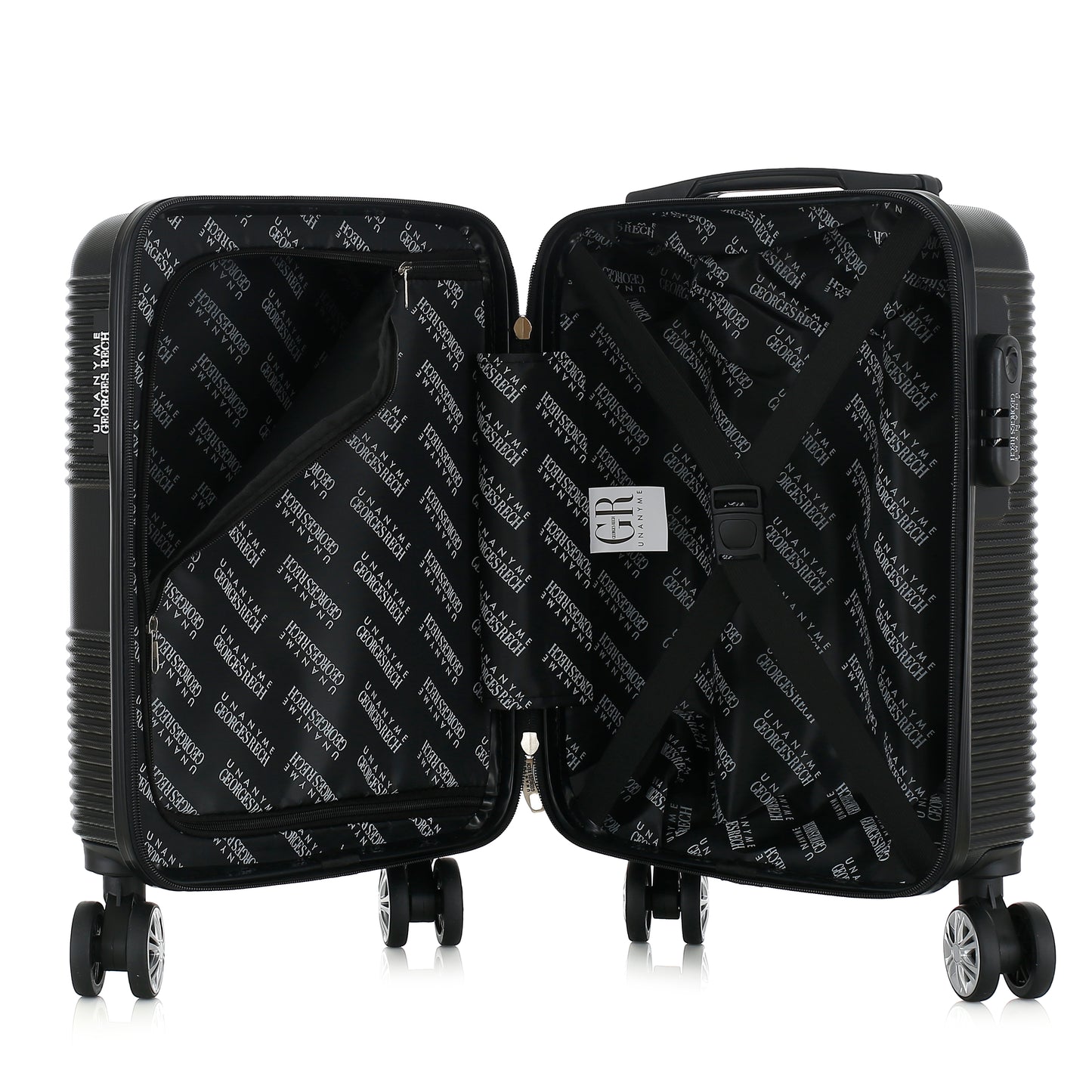 Valise noire de notre collection Georges Rech, Milan, taille XS, ouverte