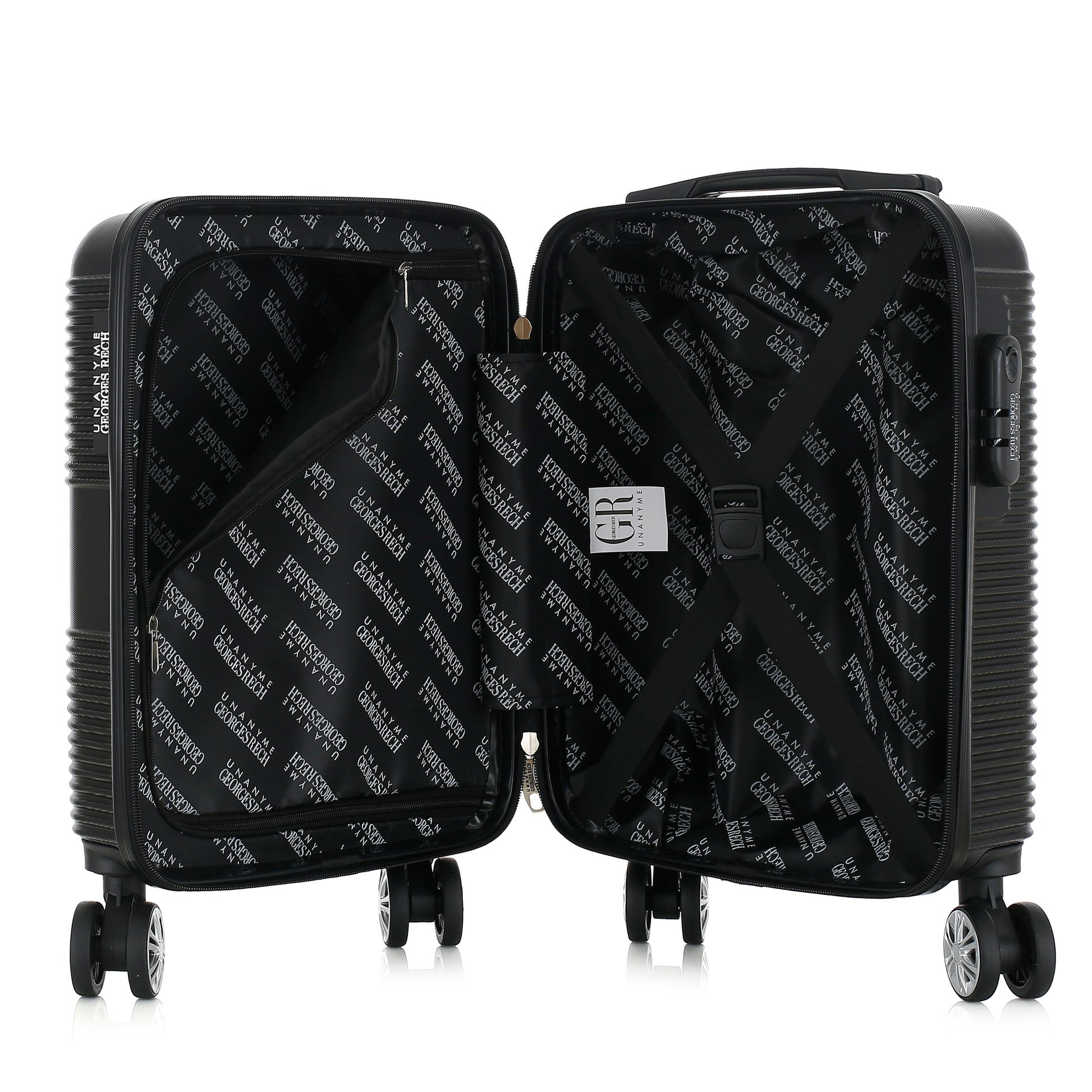 Valise noire de notre collection Georges Rech, Milan, taille XS, ouverte