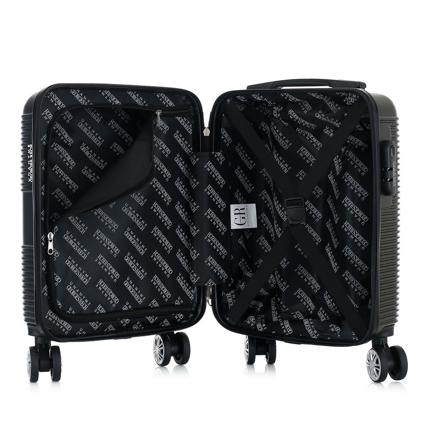 Valise grise de notre collection Georges Rech, Milan, taille XS, ouverte