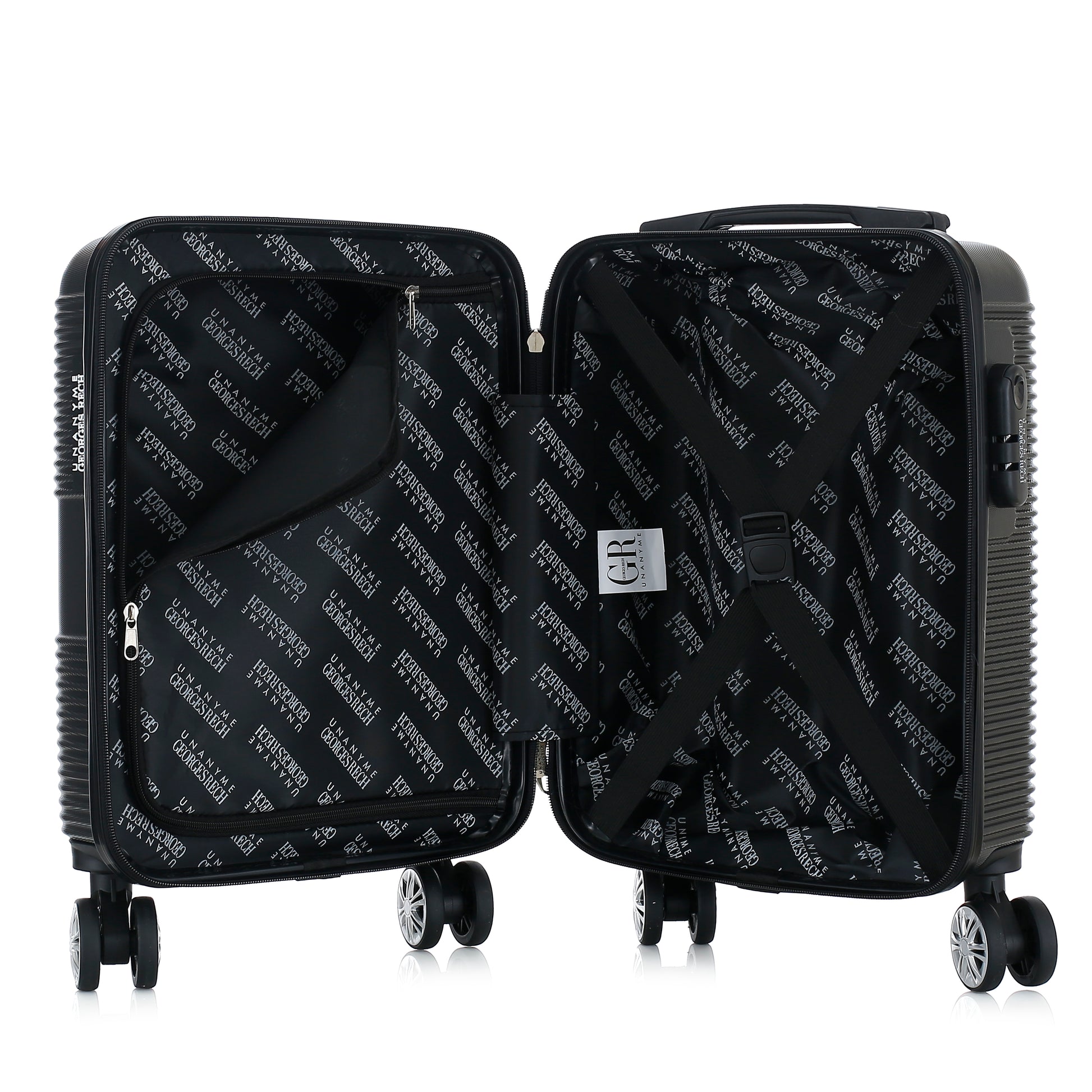 Valise grise de notre collection Georges Rech, Milan, taille XS, ouverte