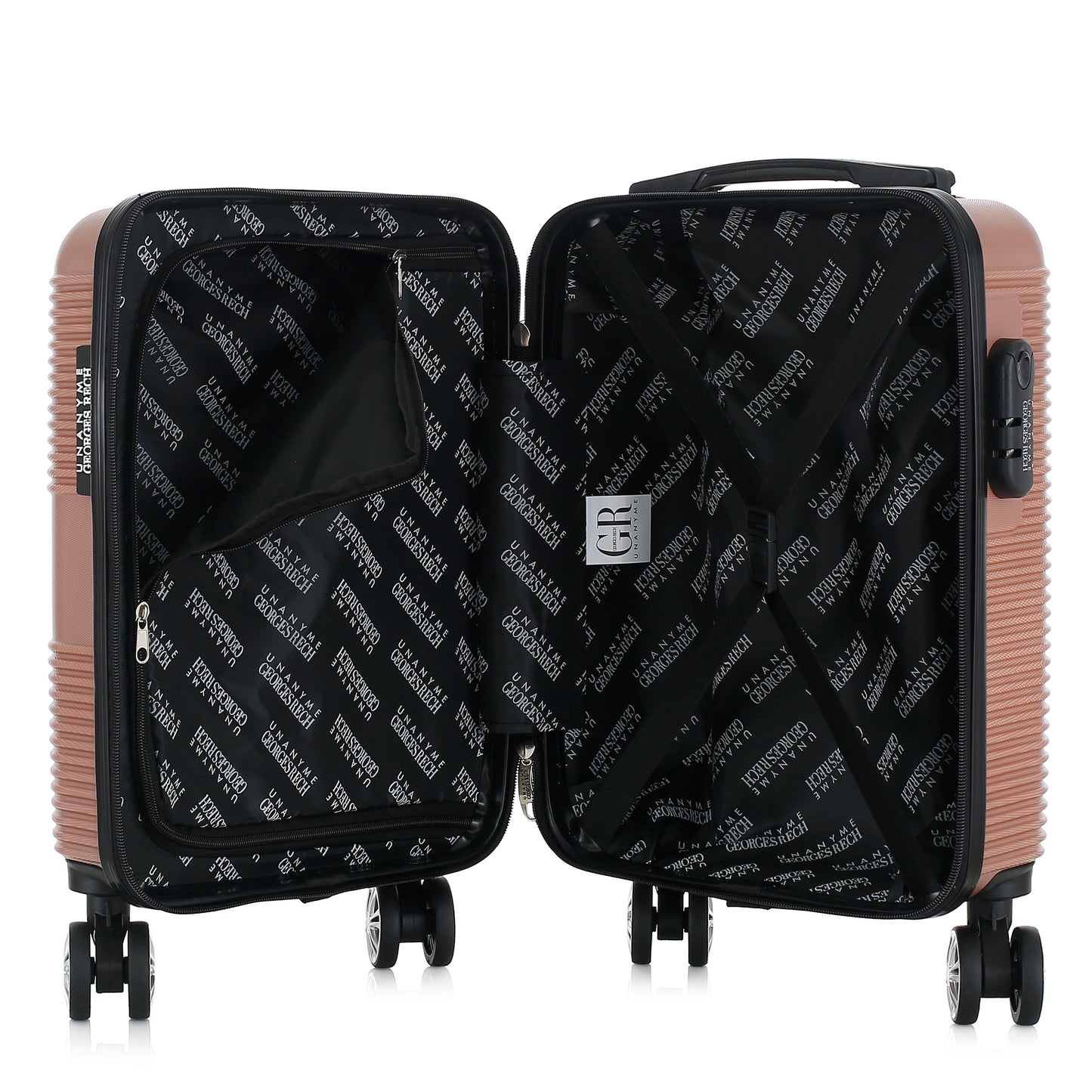 Valise rose de notre collection Georges Rech, Milan, taille XS, ouverte