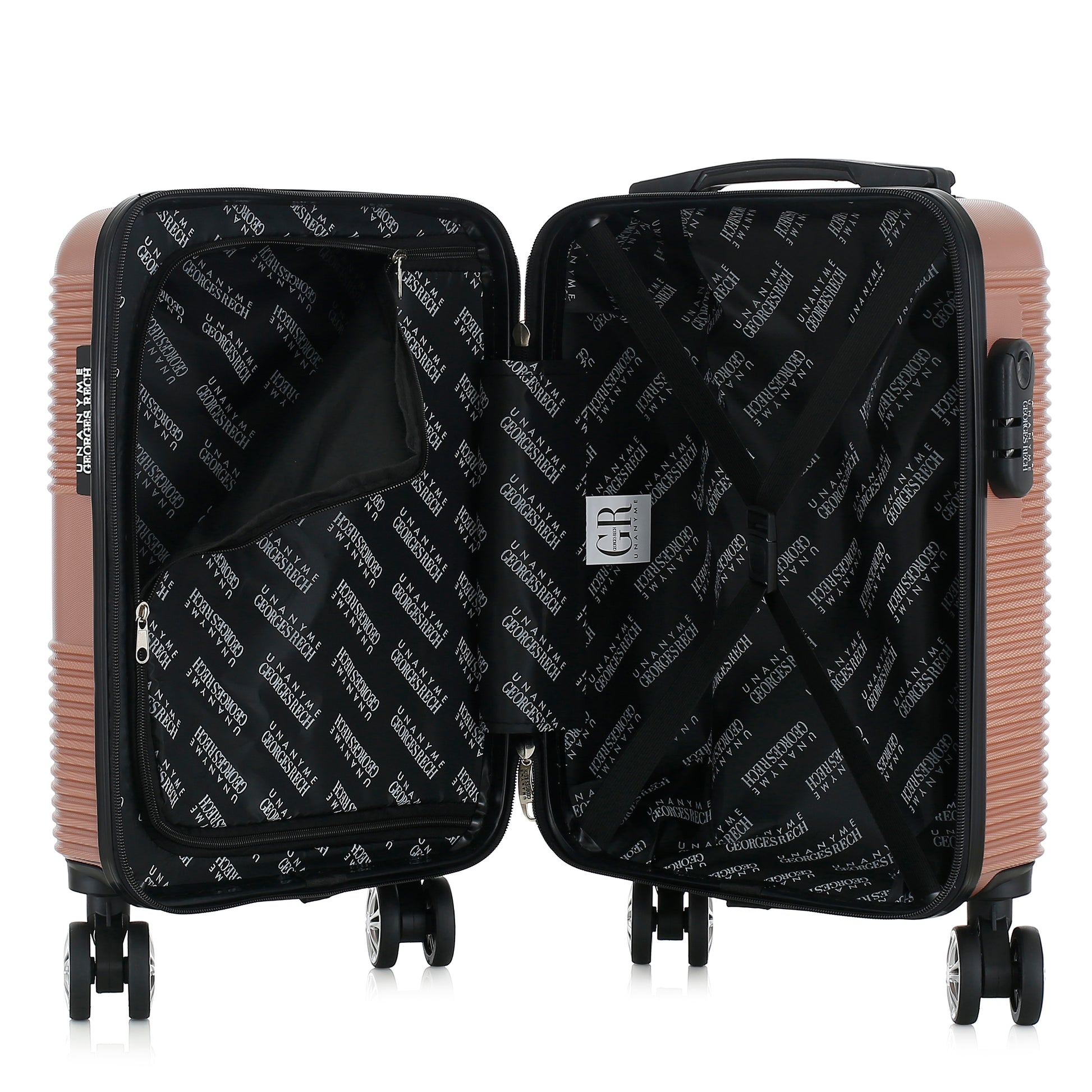 Valise rose de notre collection Georges Rech, Milan, taille XS, ouverte