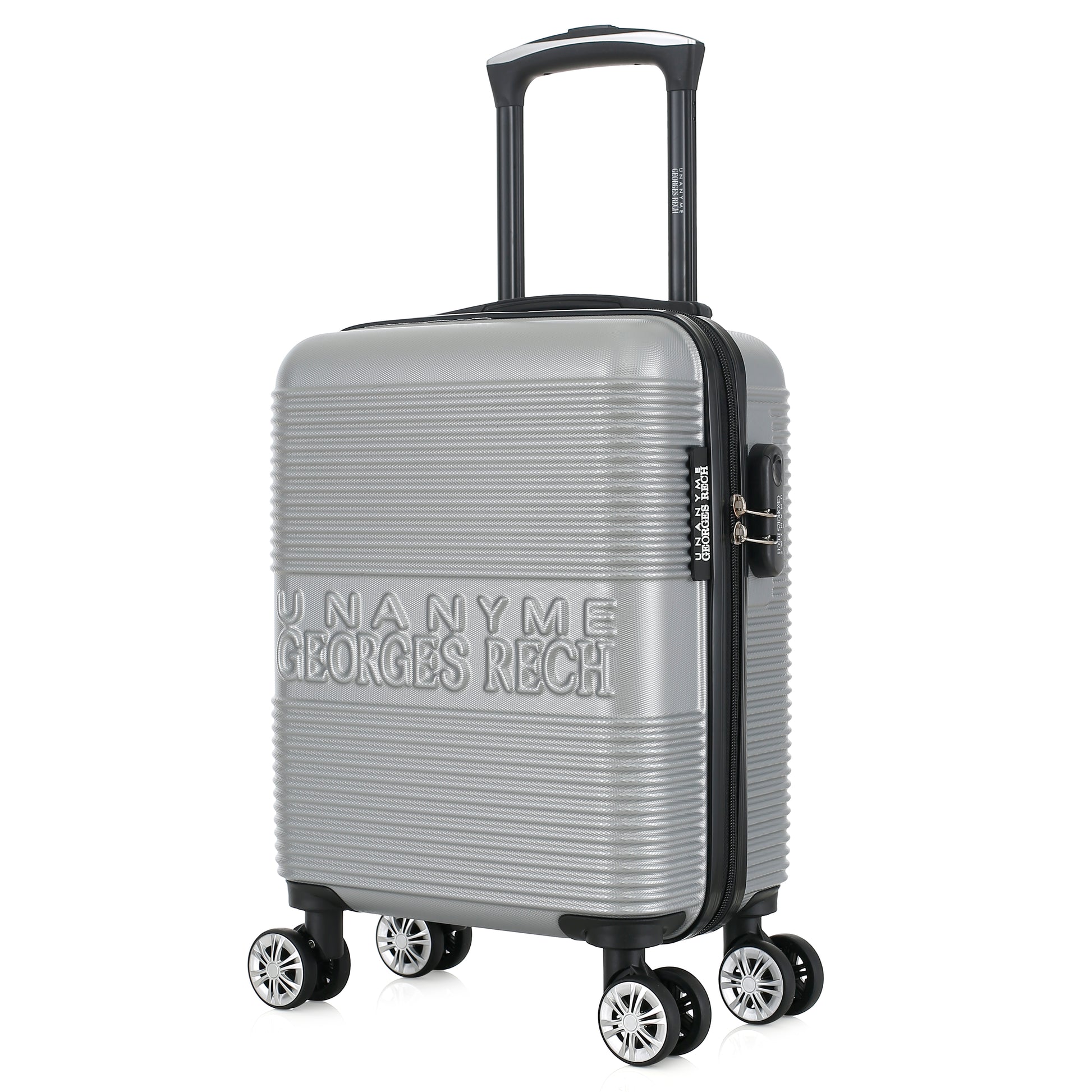 Valise argentée de notre collection Georges Rech, Milan, taille XS, de 3/4