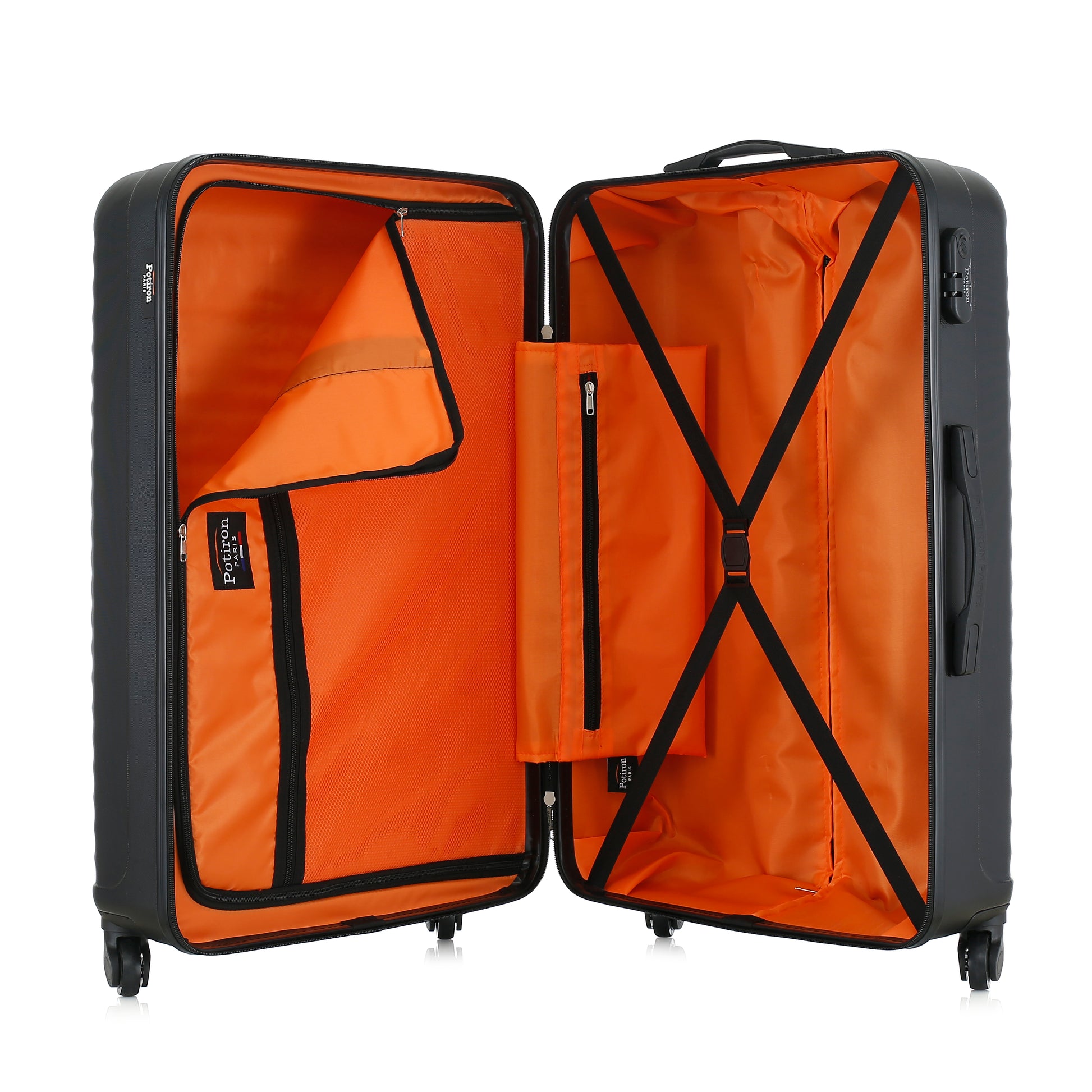 Valise noire de notre collection Potiron Paris, Montparnasse, taille L, ouverte
