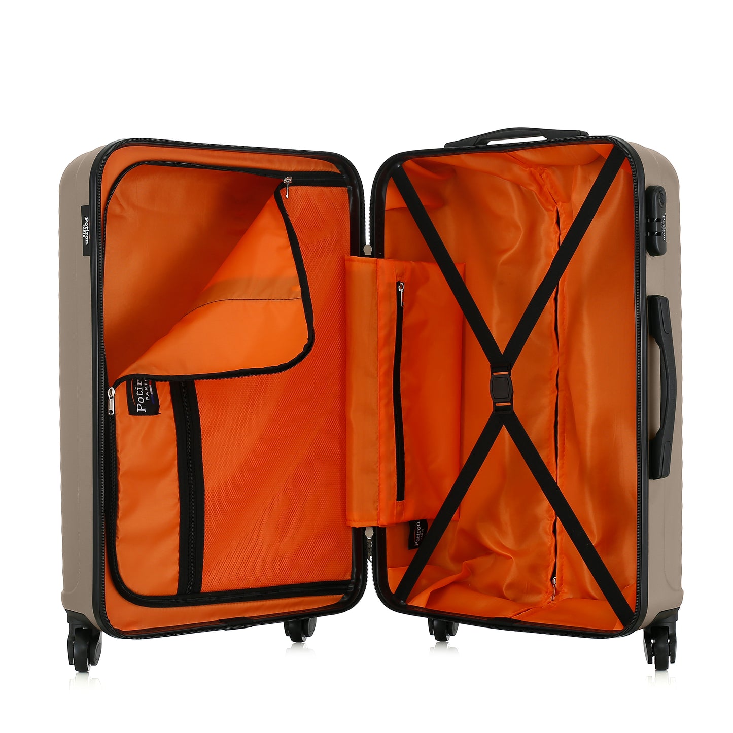 Valise beige de notre collection Potiron Paris, Montparnasse, taille M, ouverte
