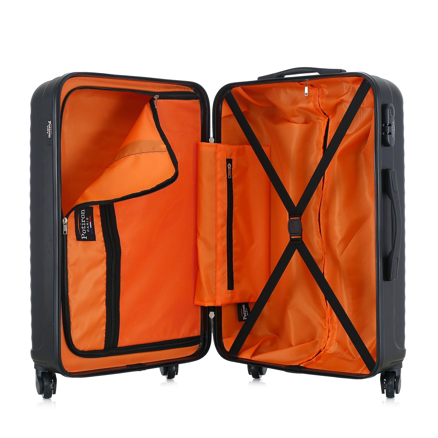 Valise noire de notre collection Potiron Paris, Montparnasse, taille M, ouverte
