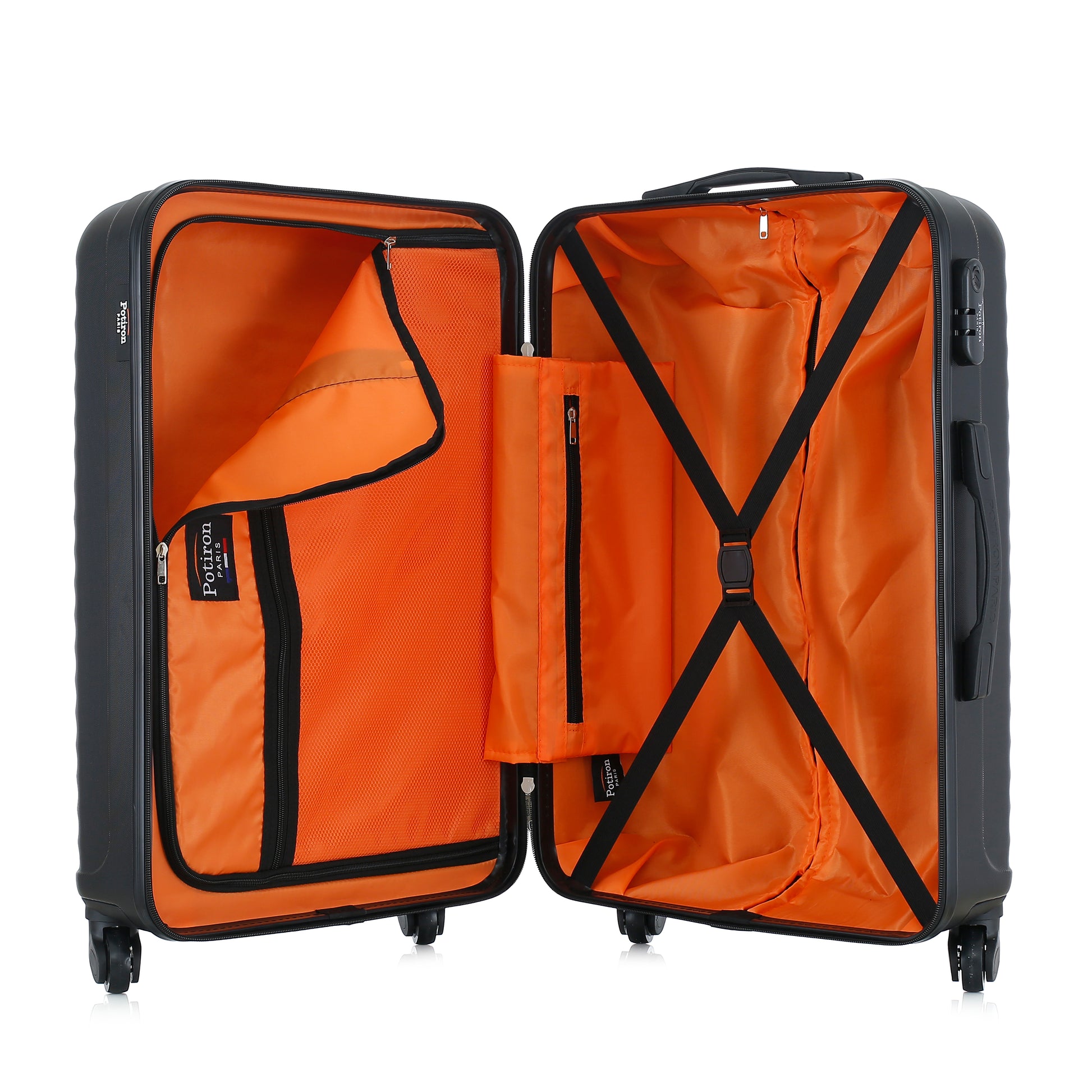 Valise noire de notre collection Potiron Paris, Montparnasse, taille M, ouverte
