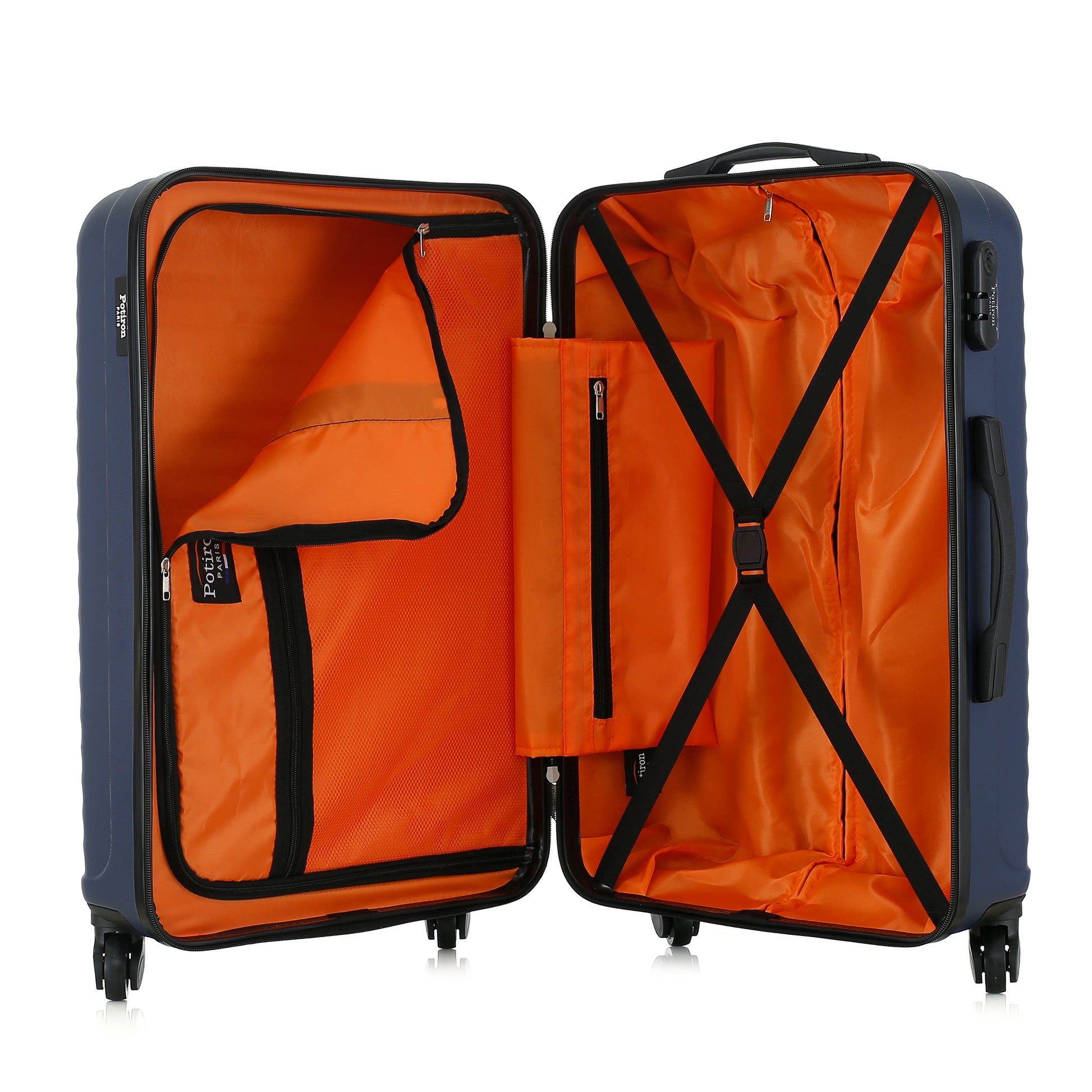 Valise bleue de notre collection Potiron Paris, Montparnasse, taille M, ouverte
