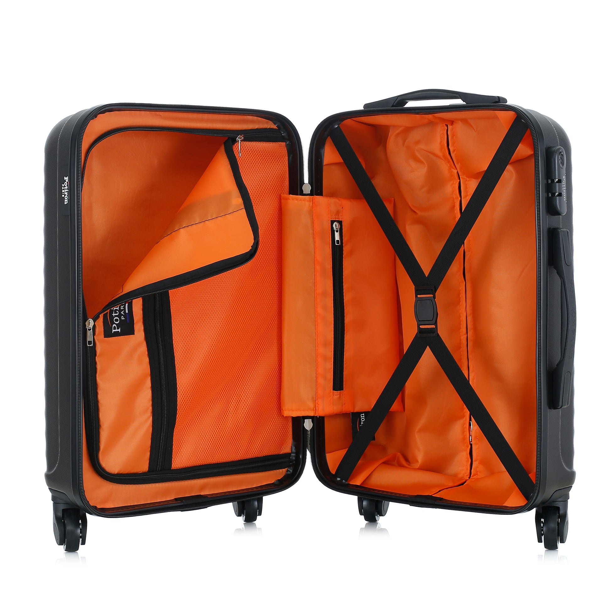 Valise noire de notre collection Potiron Paris, Montparnasse, taille S, ouverte
