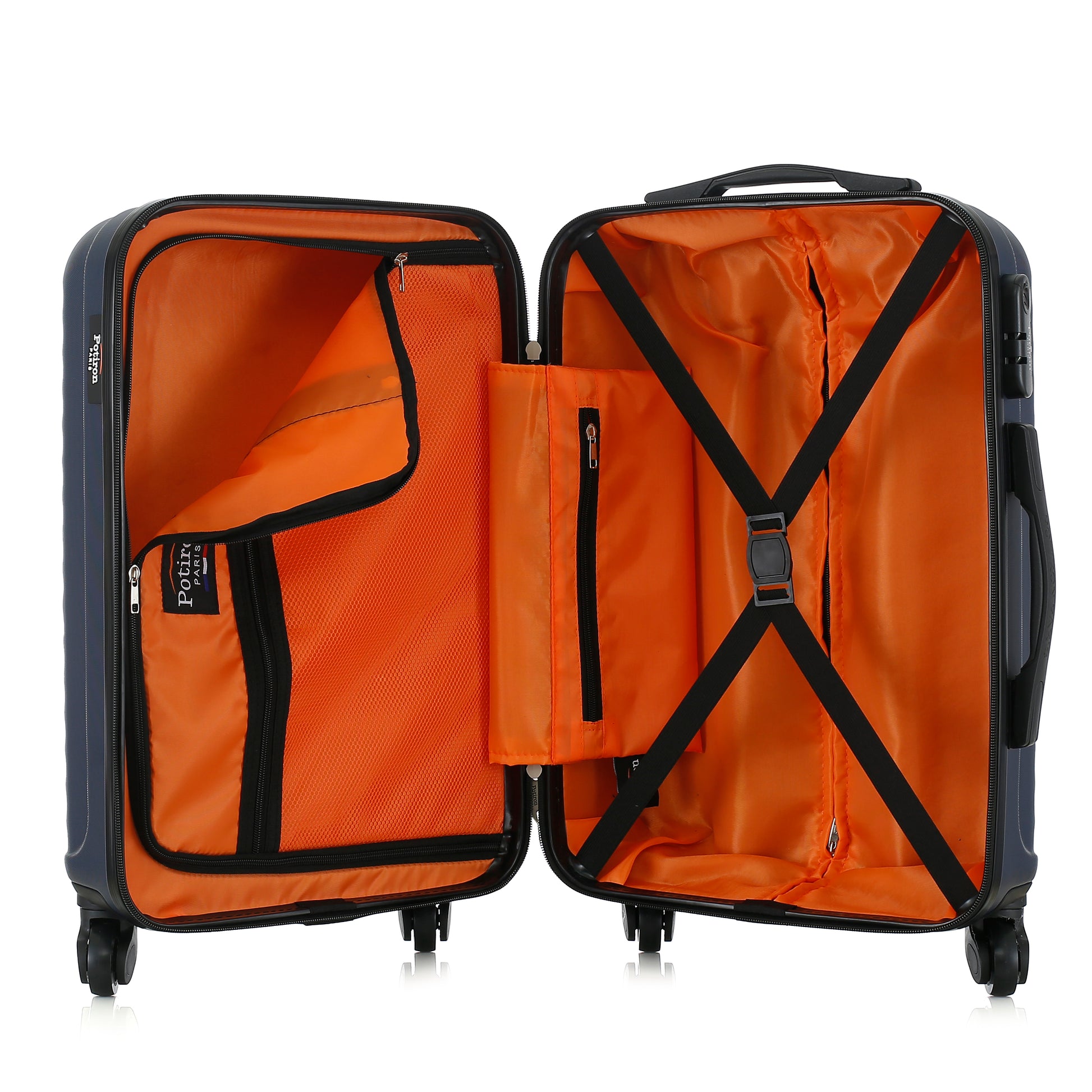 Valise bleue de notre collection Potiron Paris, Montparnasse, taille S, ouverte
