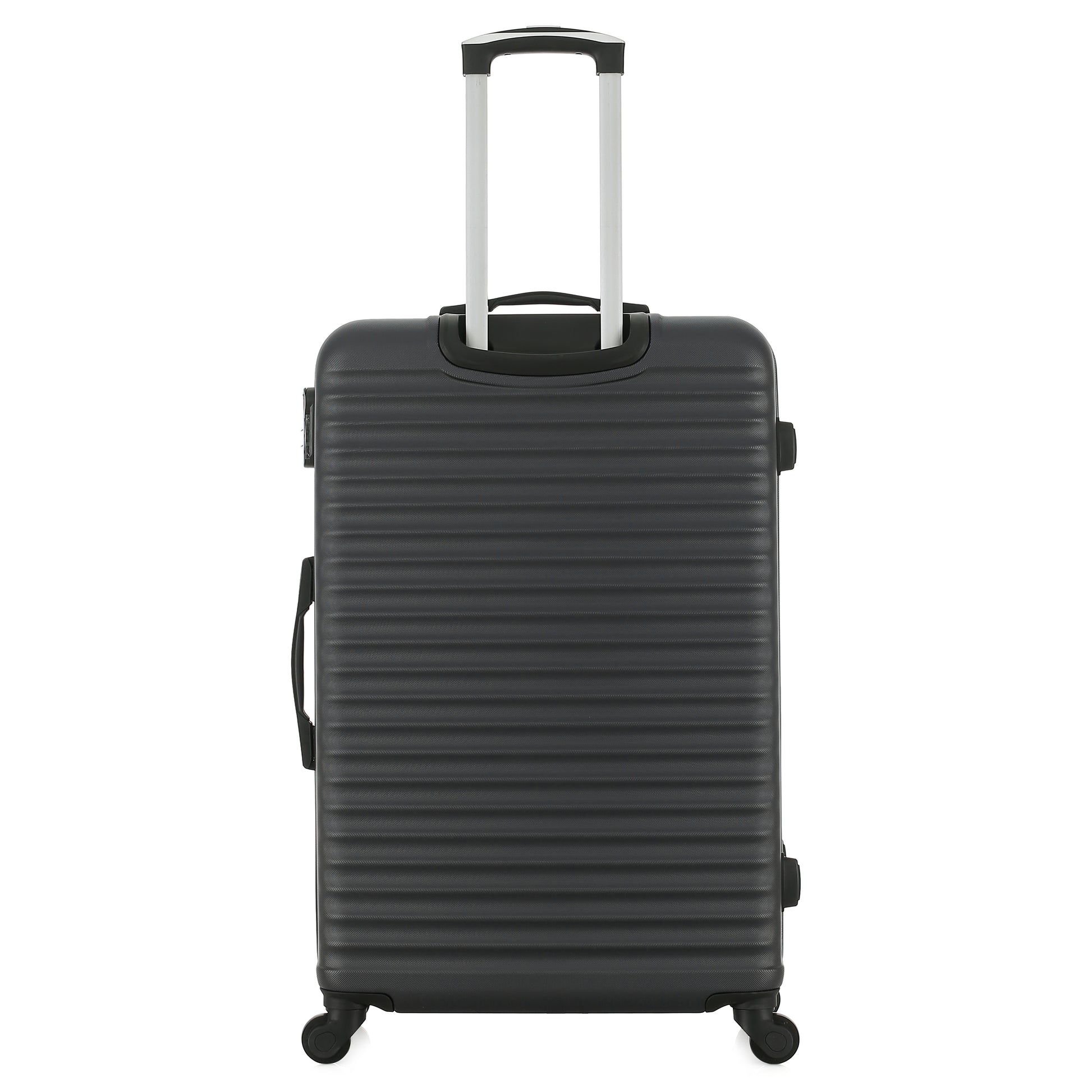 Grande valise bleue de dos
