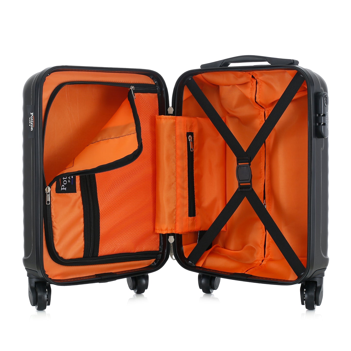 Valise noire de notre collection Potiron Paris, Montparnasse, taille XS, ouverte
