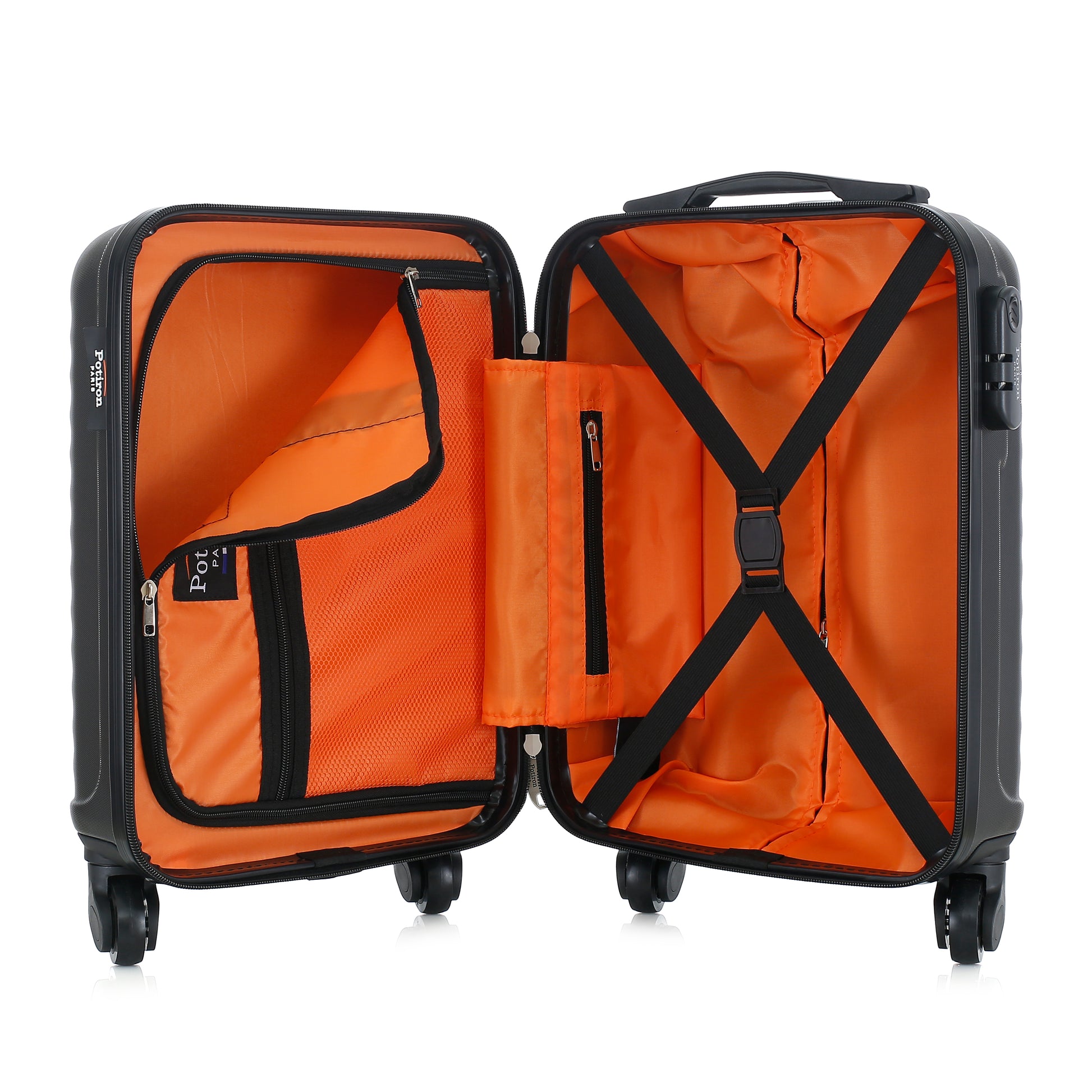 Valise noire de notre collection Potiron Paris, Montparnasse, taille XS, ouverte
