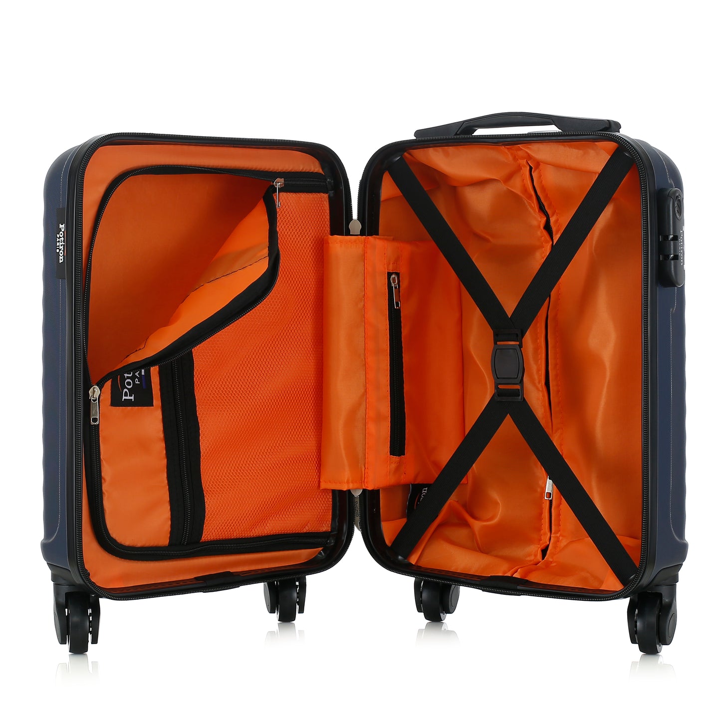 Valise bleue de notre collection Potiron Paris, Montparnasse, taille XS, ouverte
