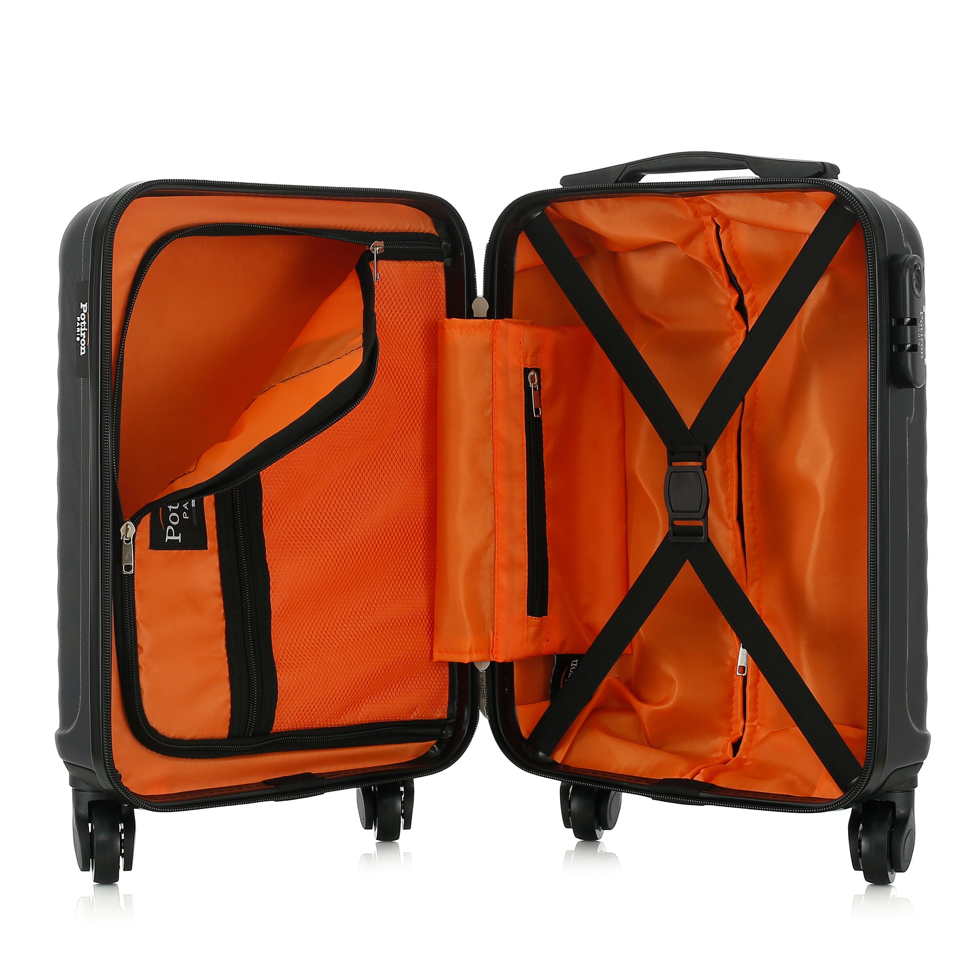 Valise grise de notre collection Potiron Paris, Montparnasse, taille XS, ouverte
