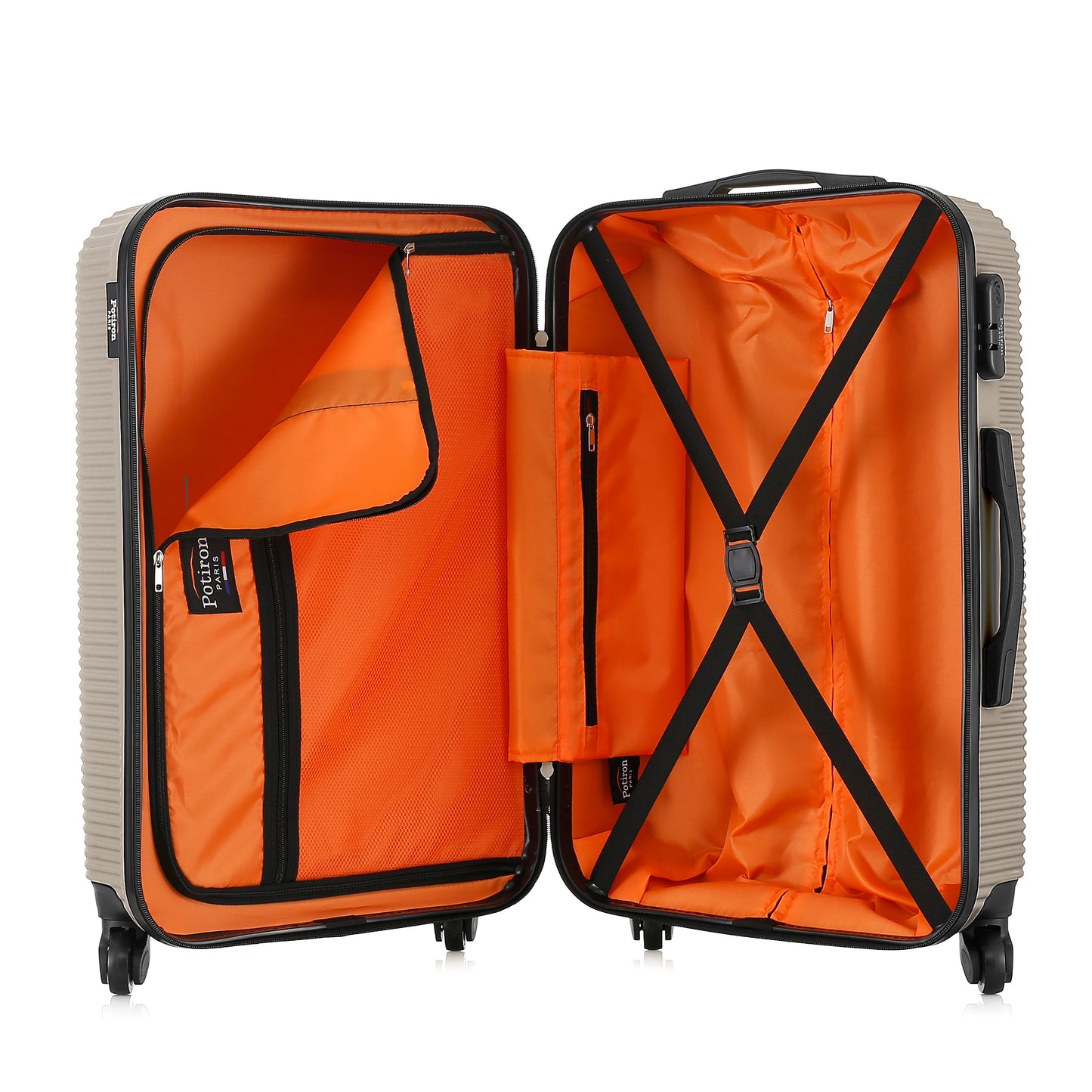 Valise beige de notre collection Potiron Paris, Opera, taille M, ouverte
