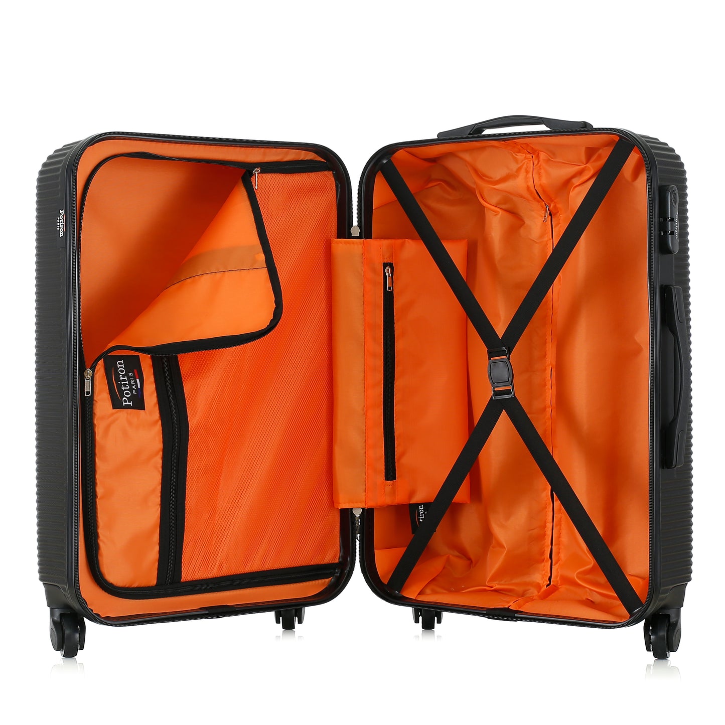 Valise black de notre collection Potiron Paris, Opera, taille M, ouverte
