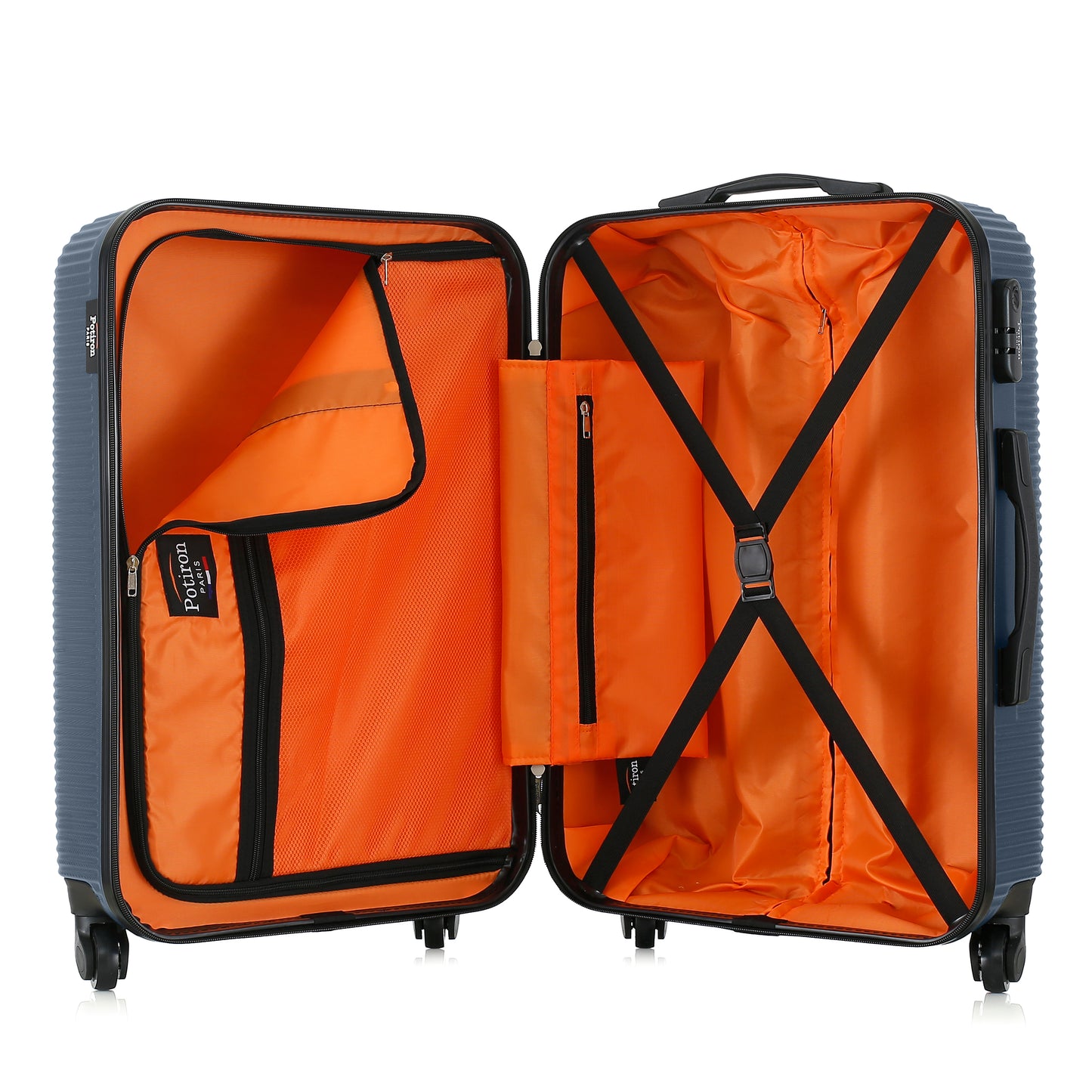 Valise bleue de notre collection Potiron Paris, Opera, taille M, ouverte
