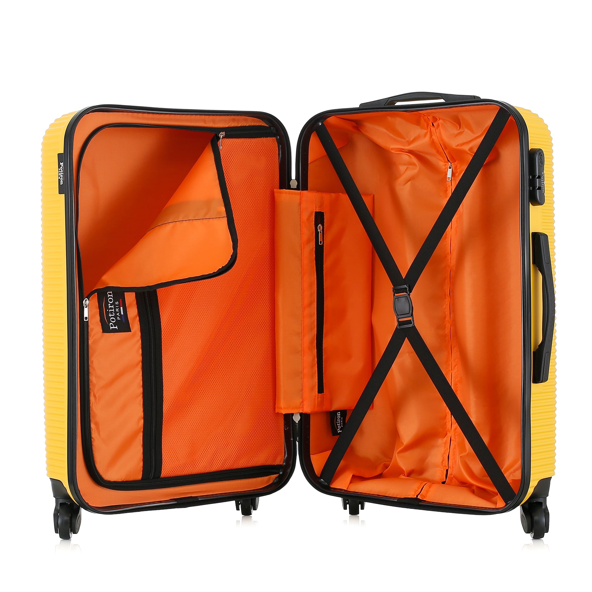 Valise jaune de notre collection Potiron Paris, Opera, taille M, ouverte
