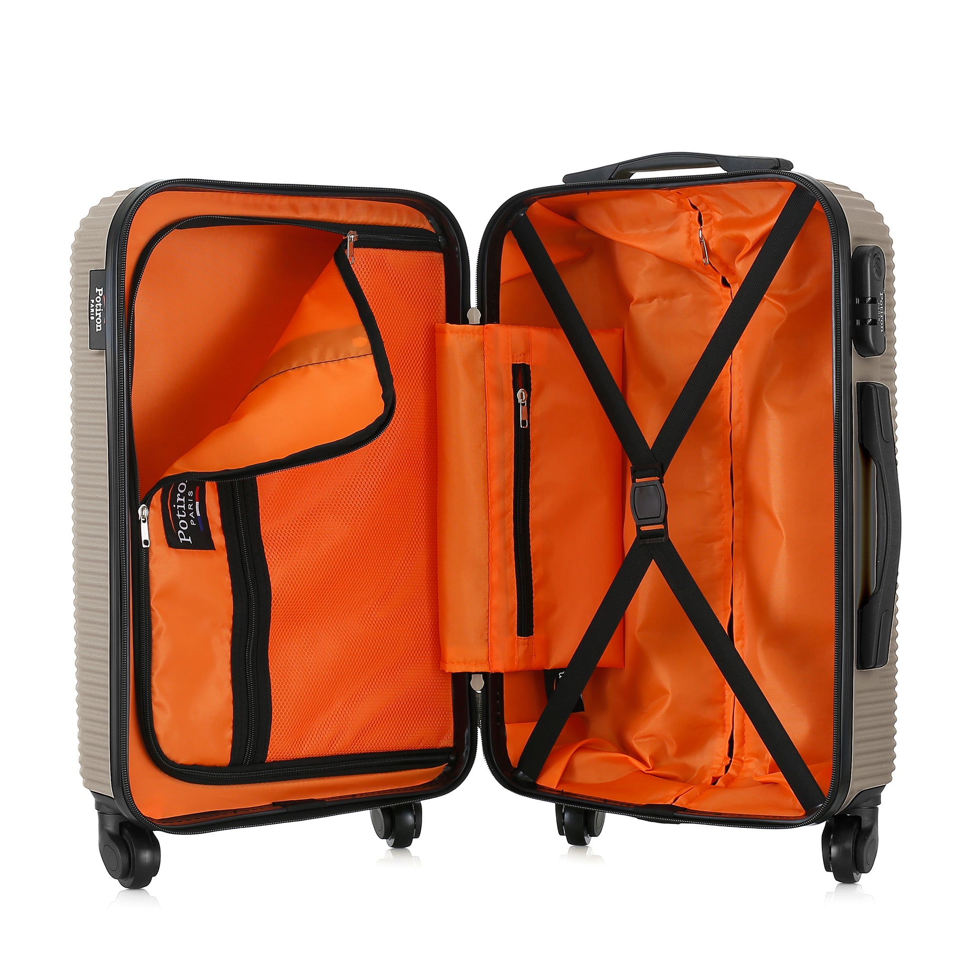 Valise beige de notre collection Potiron Paris, Opera, taille S, ouverte
