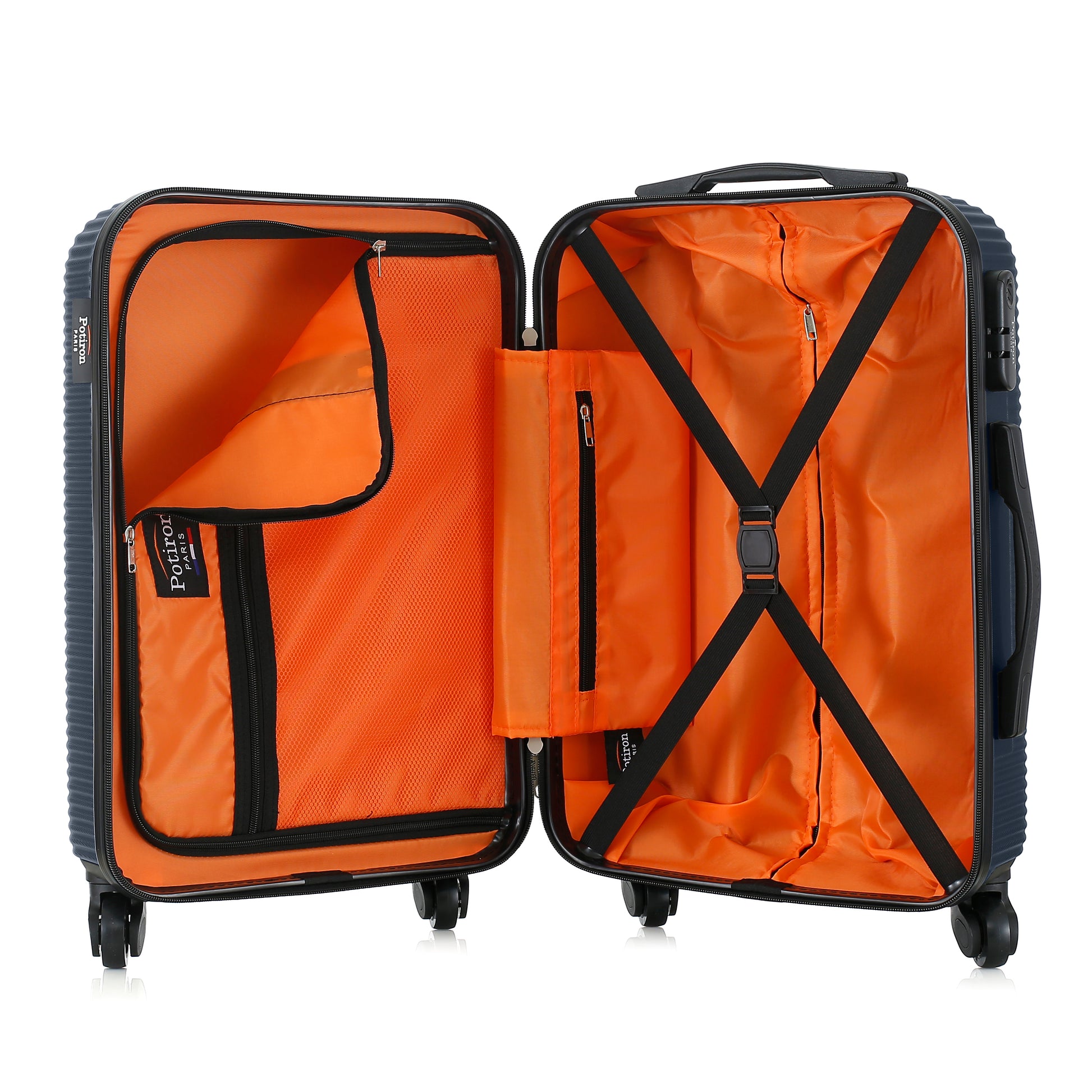 Valise bleue de notre collection Potiron Paris, Opera, taille S, ouverte
