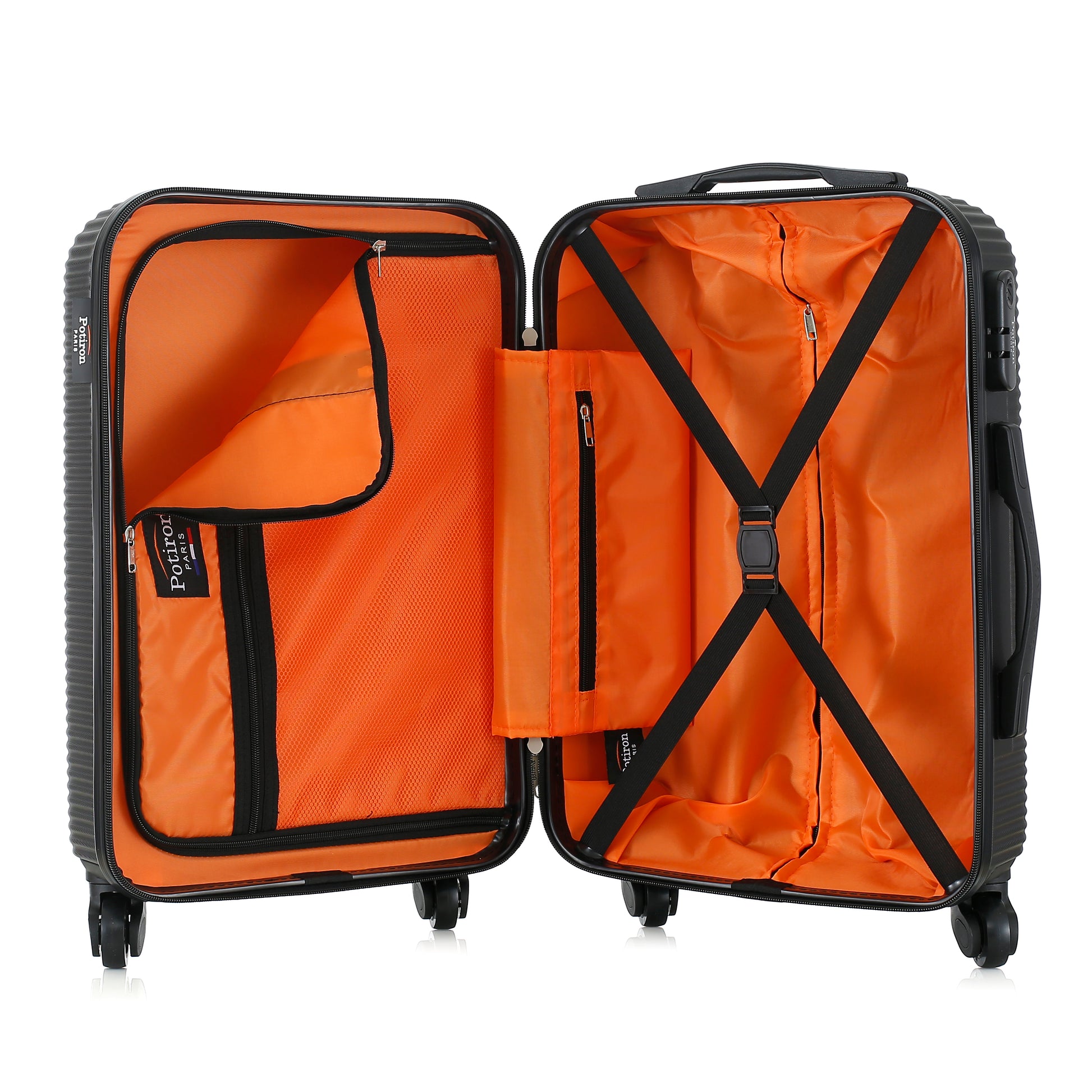 Valise grise de notre collection Potiron Paris, Opera, taille S, ouverte
