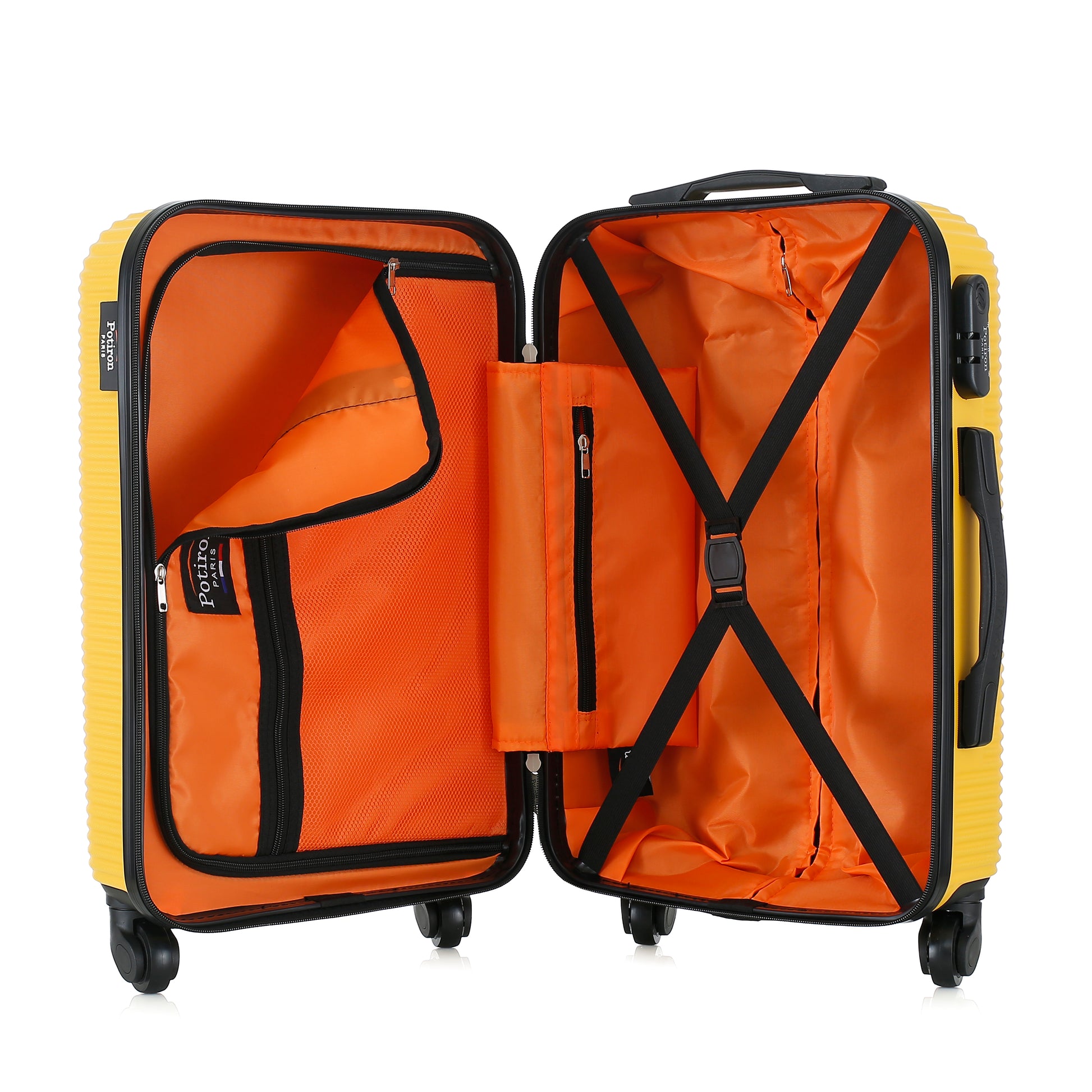 Valise jaune de notre collection Potiron Paris, Opera, taille S, ouverte
