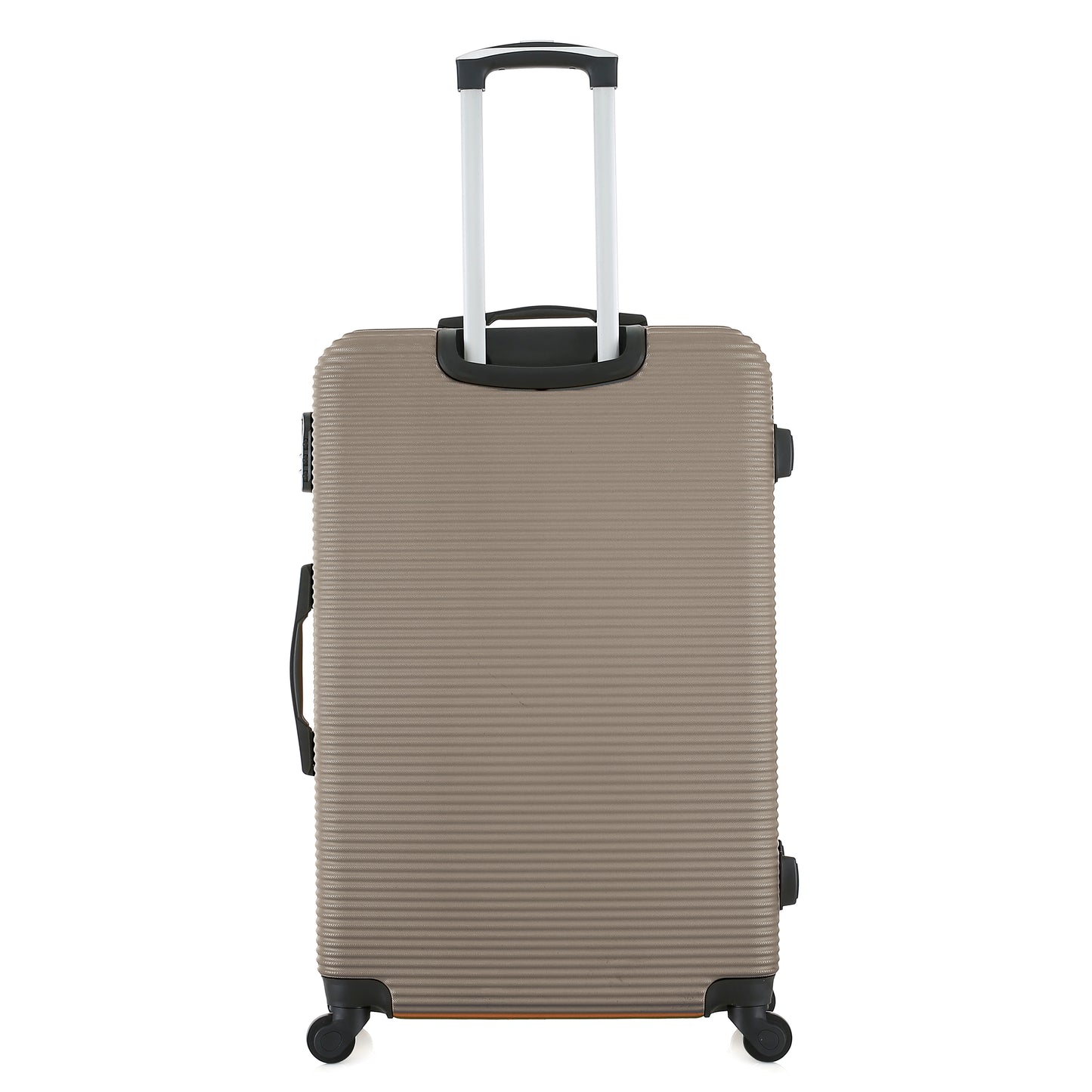 Grande valise beige de dos
