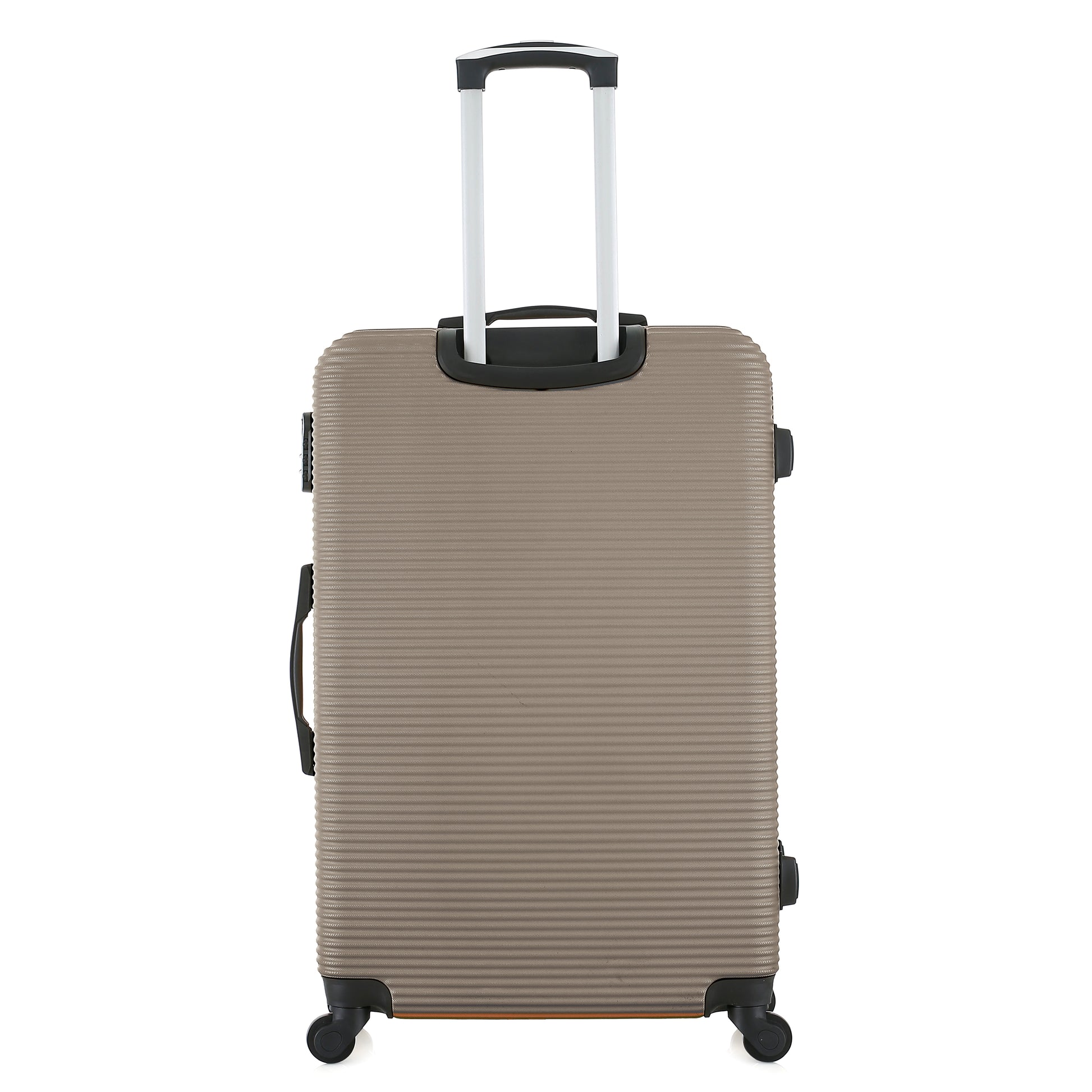 Grande valise beige de dos
