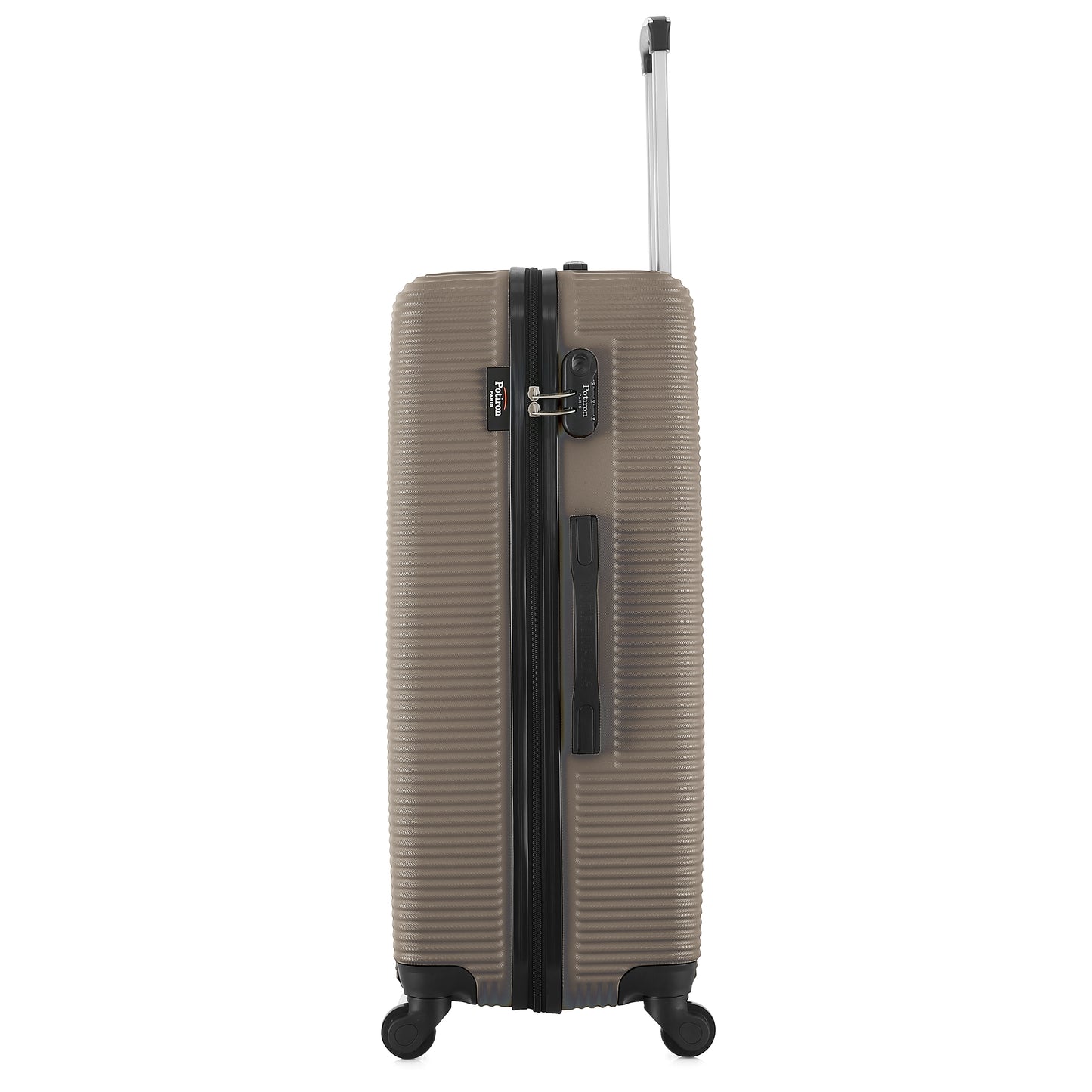 Grande valise beige de côté
