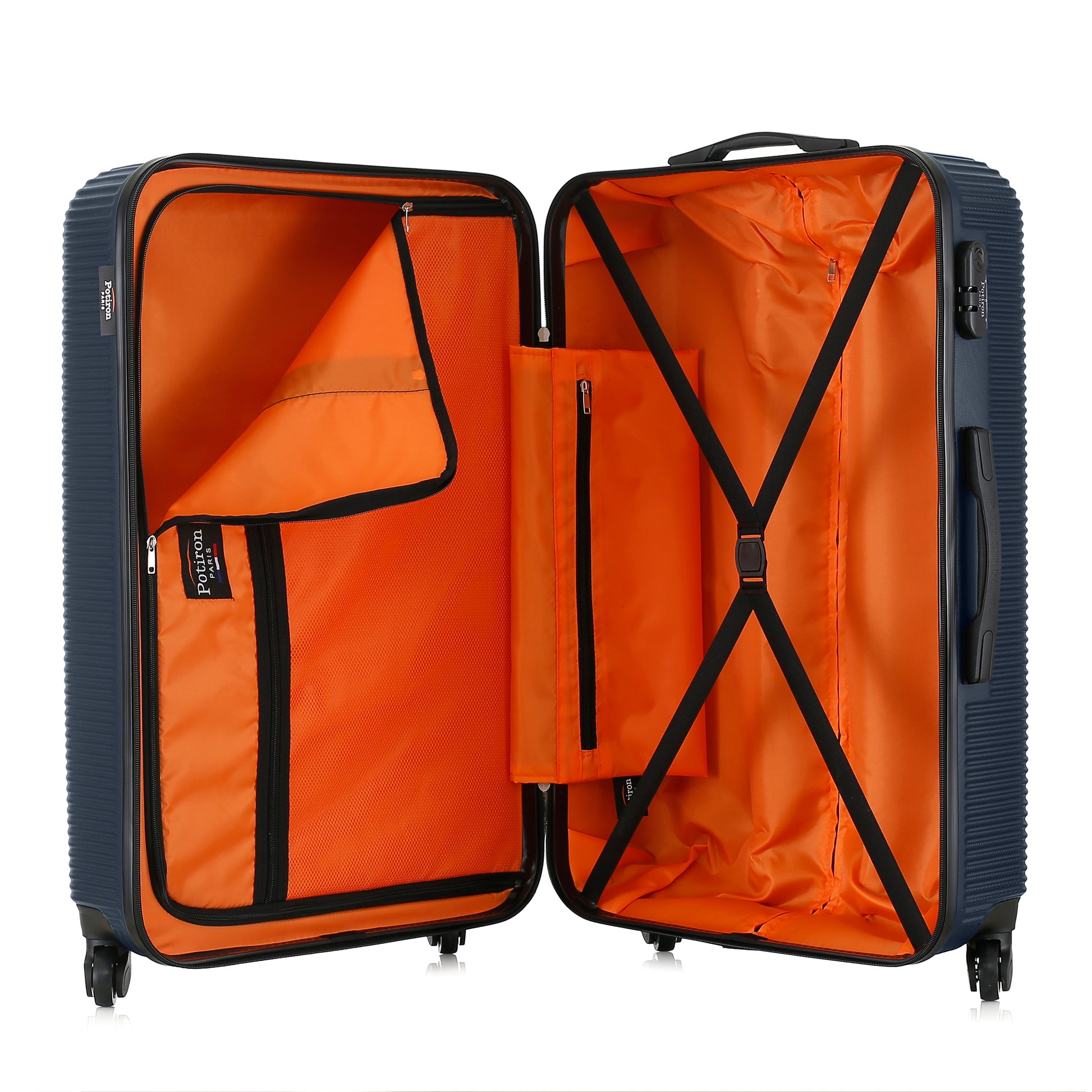 Grande valise bleue ouverte
