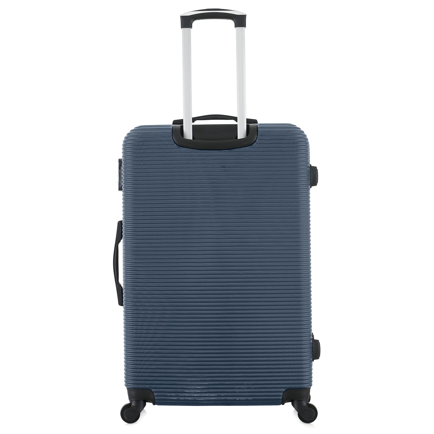 Grande valise bleue de dos
