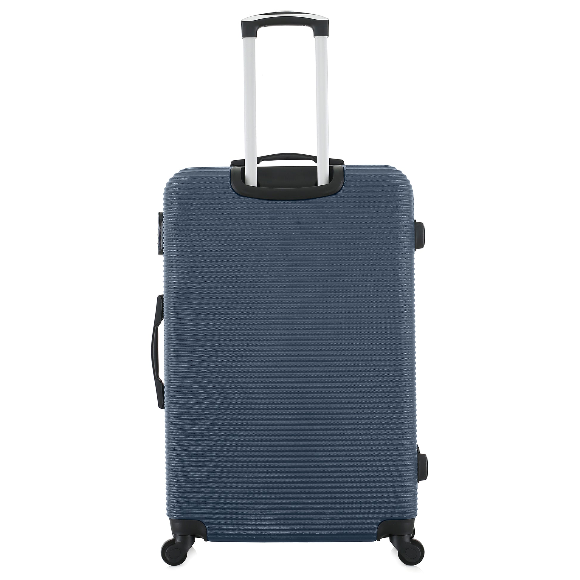 Grande valise bleue de dos
