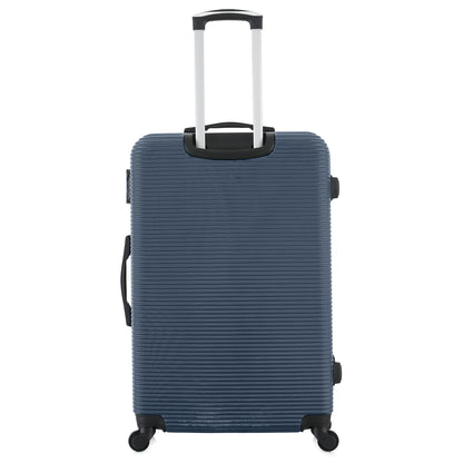 Grande valise bleue de dos
