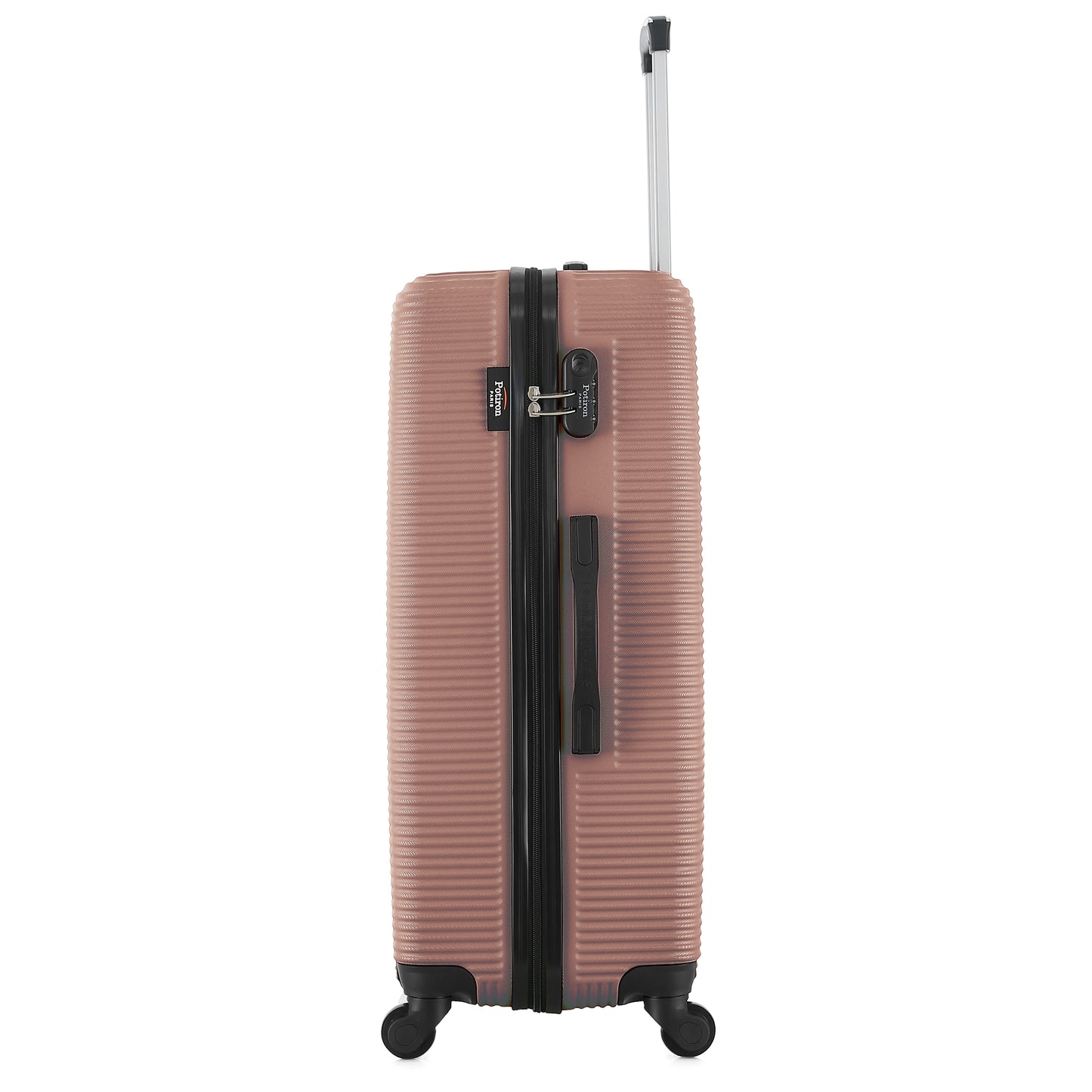 Grande valise rose de côté
