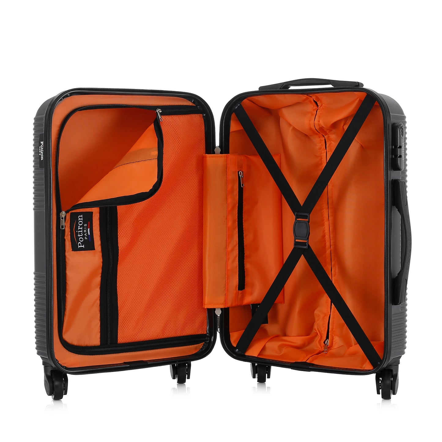 Valise grise de notre collection Potiron Paris, Paris, taille S, ouverte
