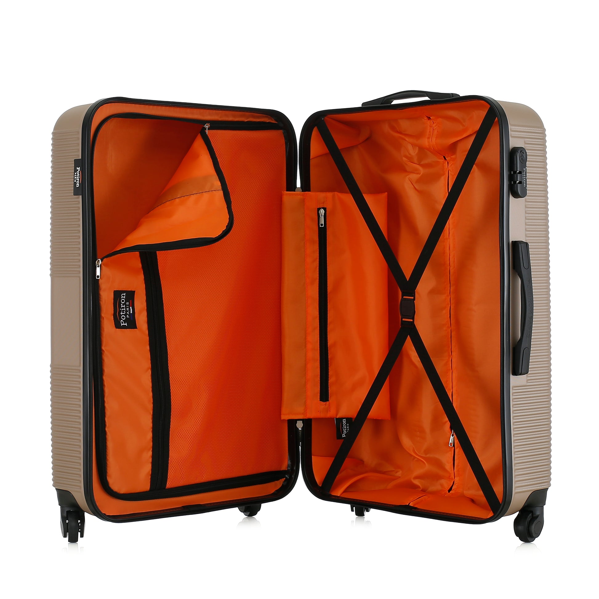 Grande valise beige ouverte