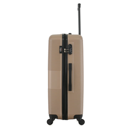 Grande valise beige de côté