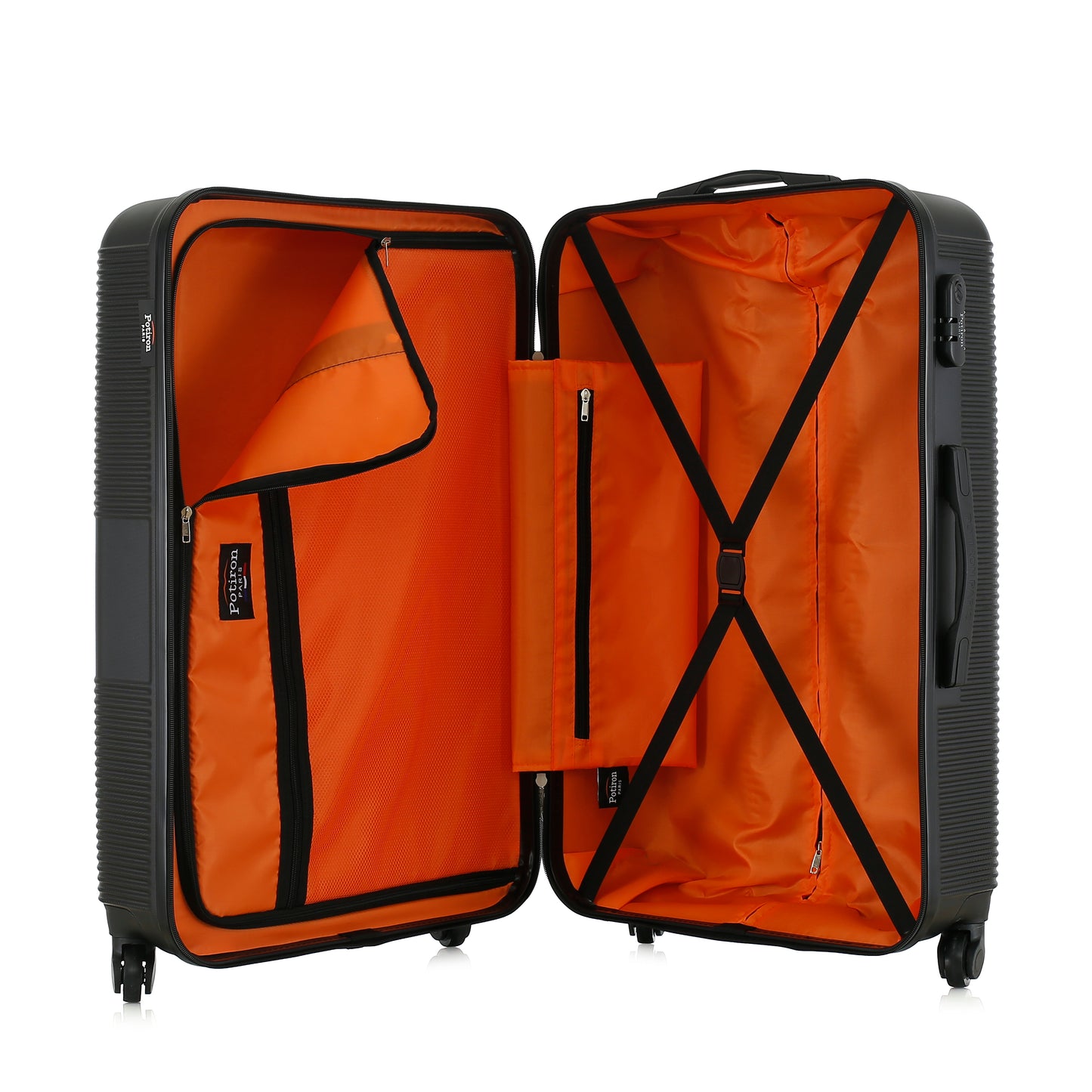 Grande valise noire ouverte
