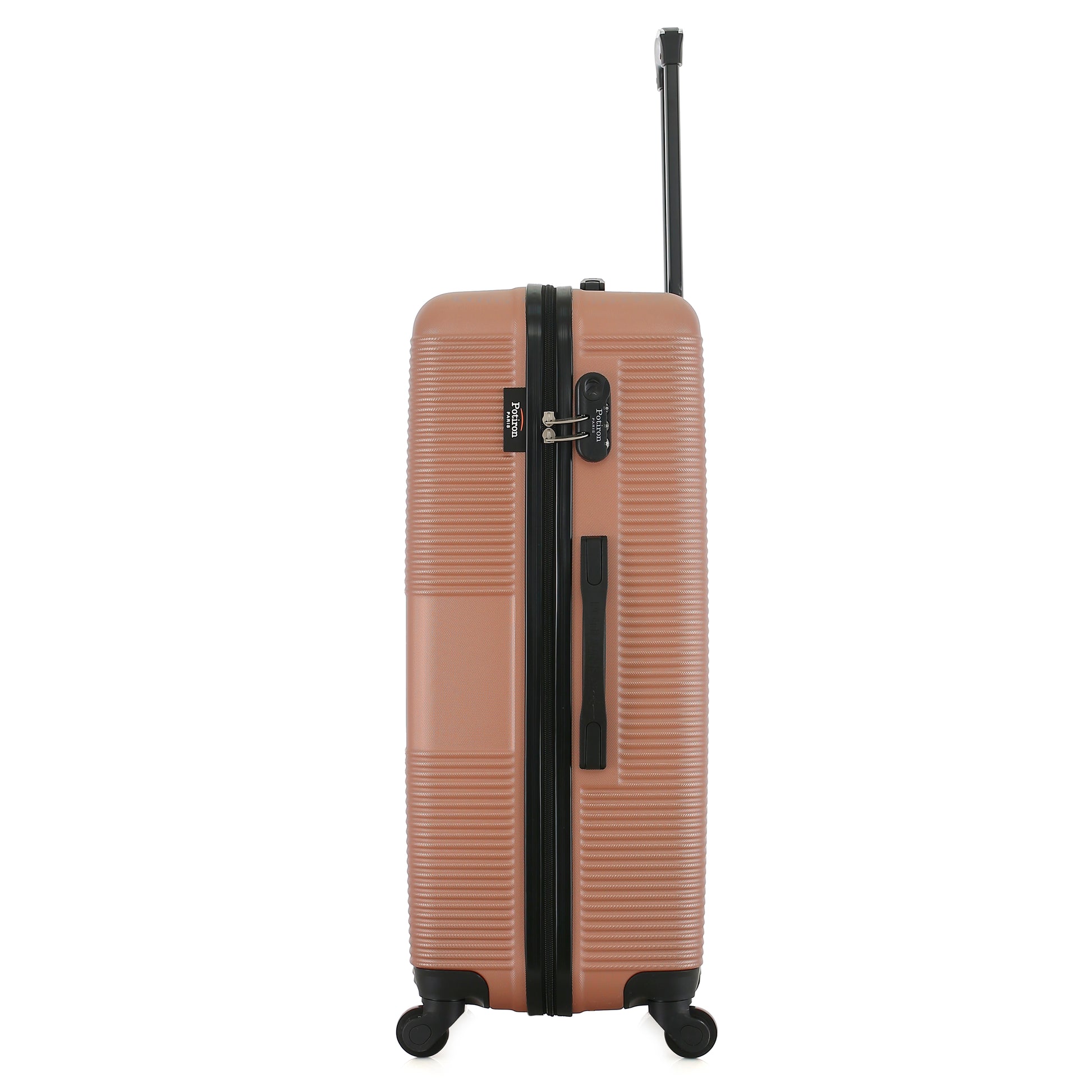 Grande valise rose de côté
