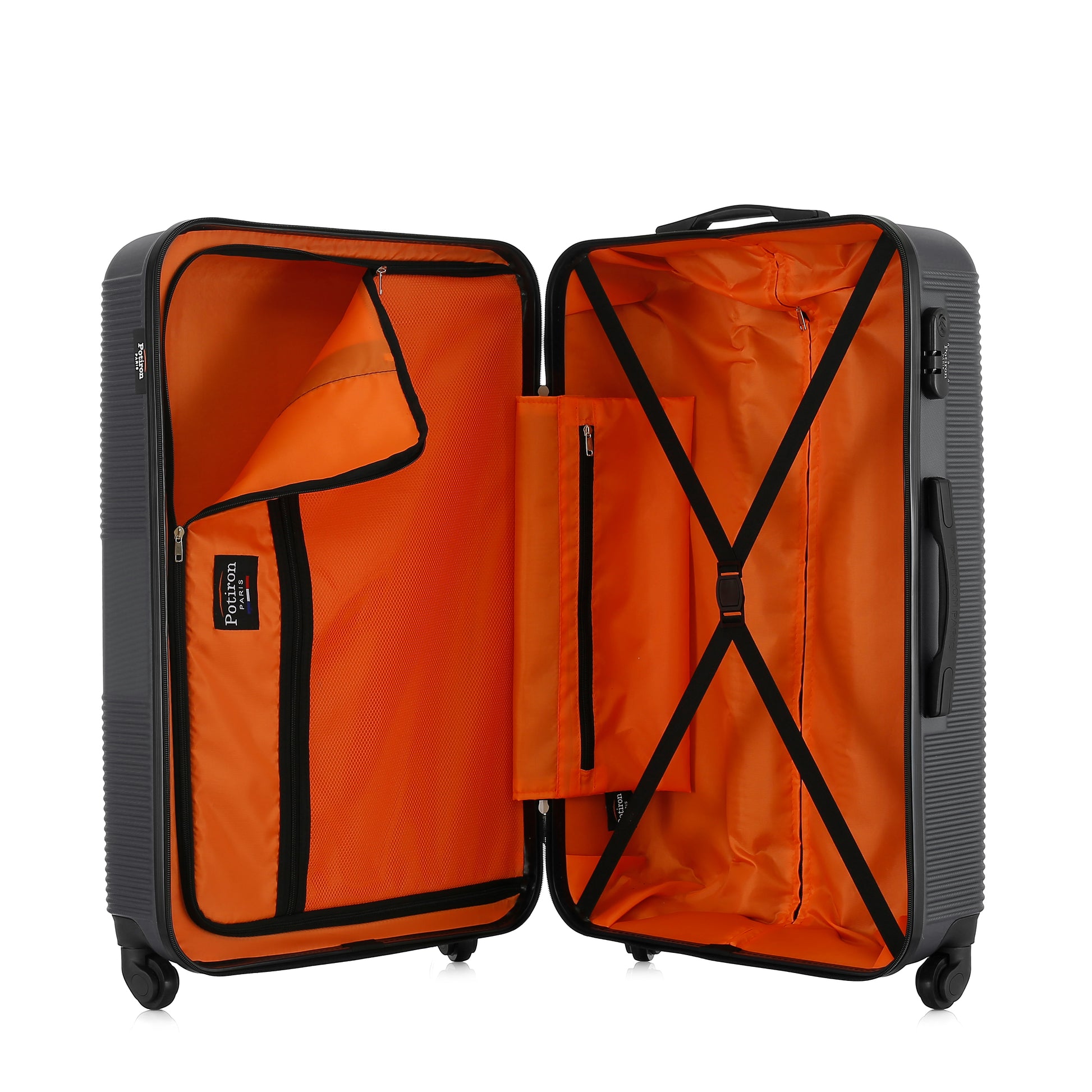 Grande valise grise ouverte