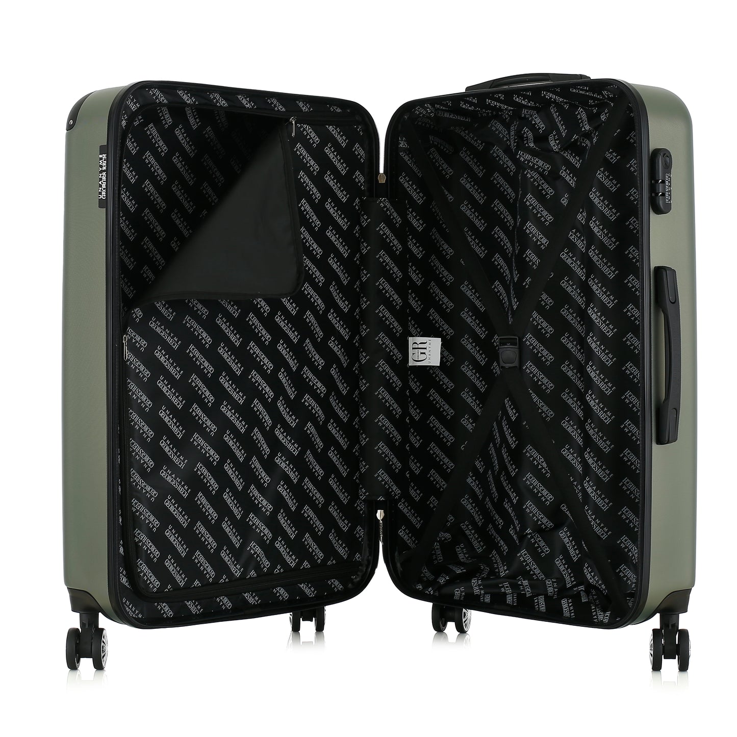 Valise kaki de notre collection Georges Rech, Rome, taille L, ouverte