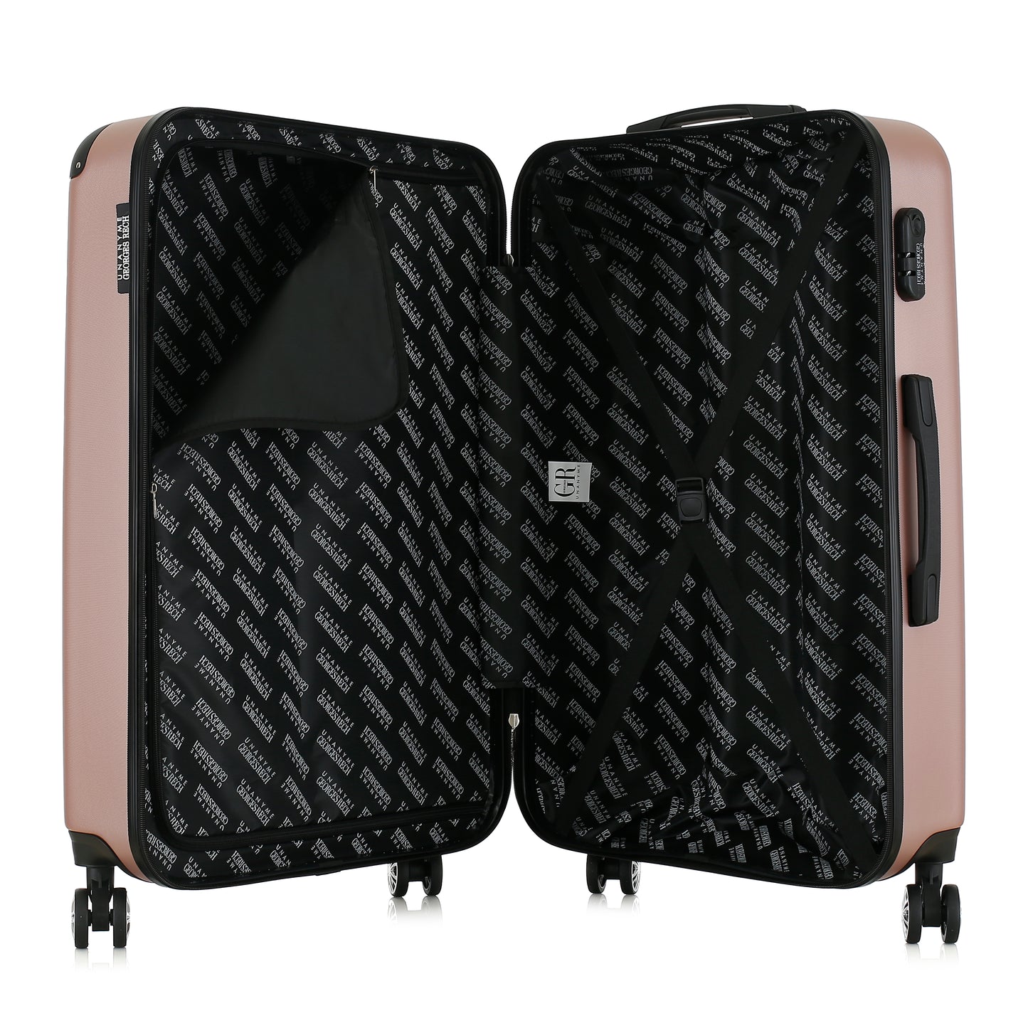 Valise rose de notre collection Georges Rech, Rome, taille L, ouverte