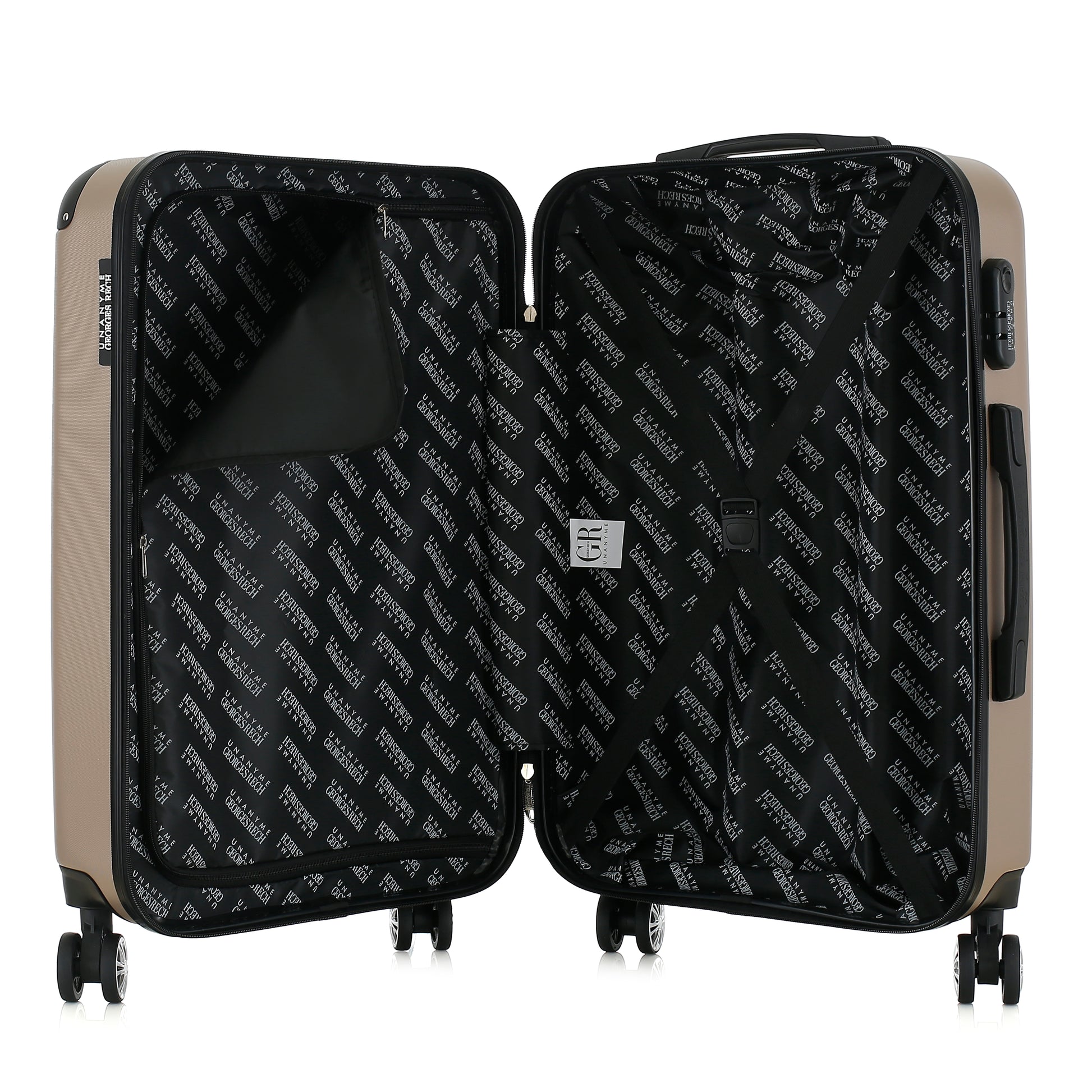 Valise beige de notre collection Georges Rech, Rome, taille M, ouverte