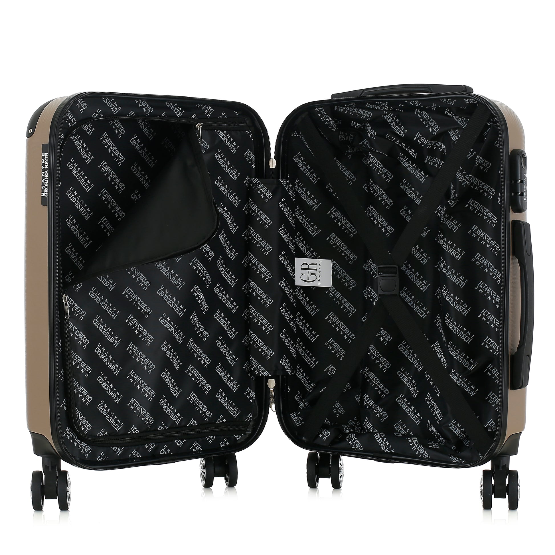 Valise beige de notre collection Georges Rech, Rome, taille S, ouverte
