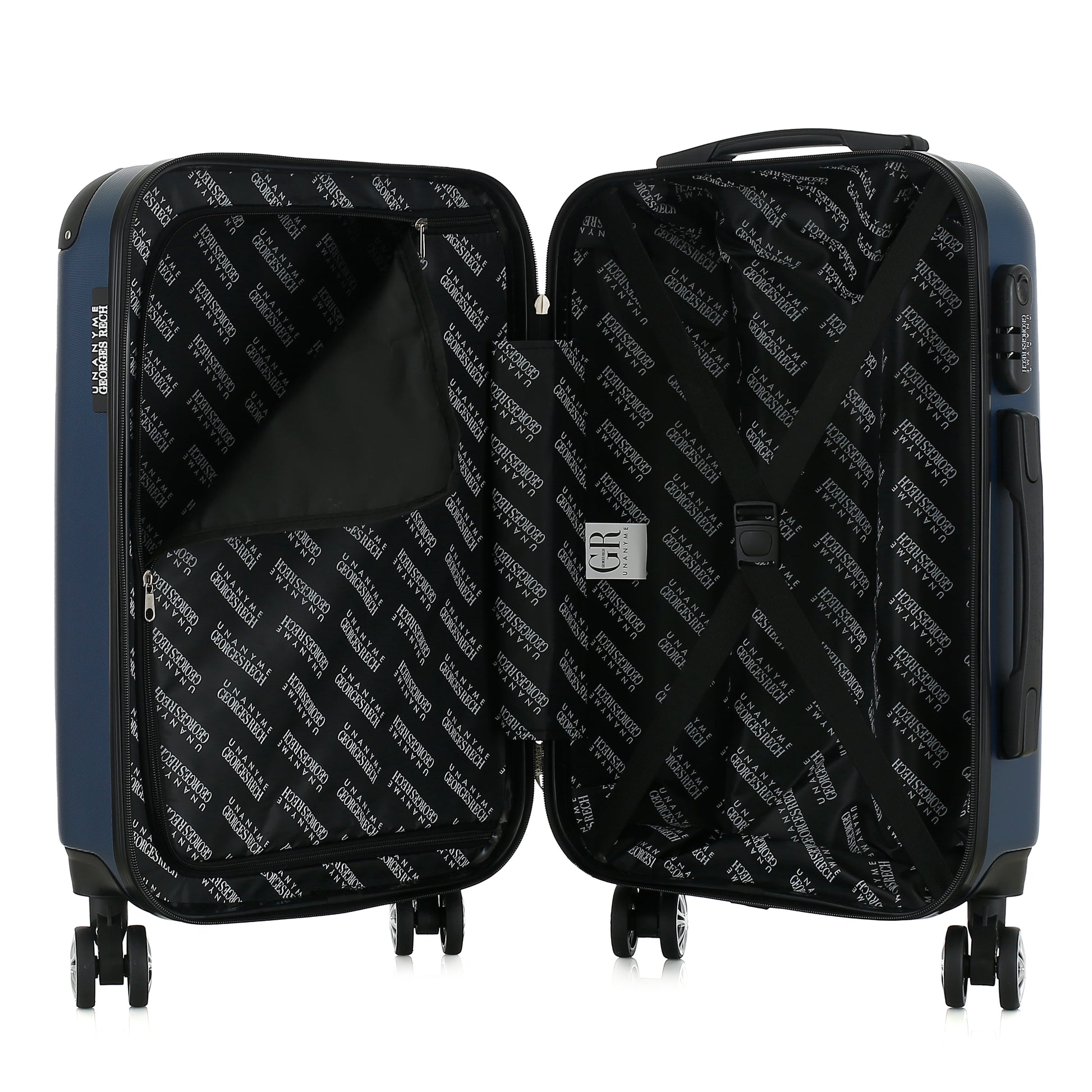 Valise bleue de notre collection Georges Rech, Rome, taille S, ouverte