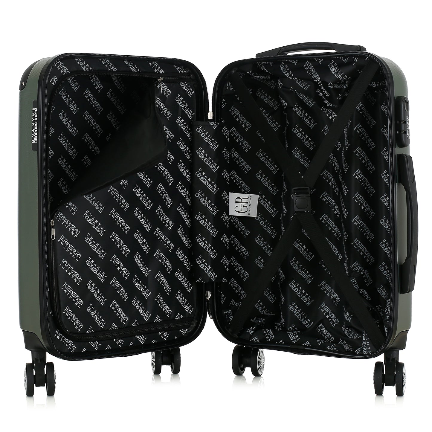 Valise kaki de notre collection Georges Rech, Rome, taille S, ouverte