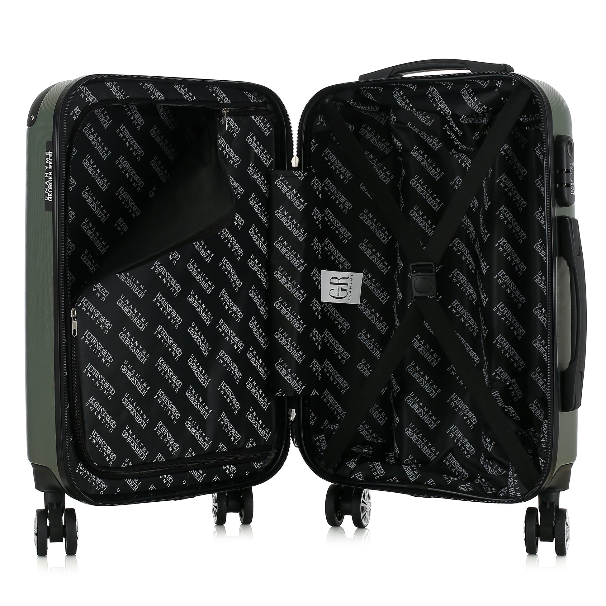 Valise kaki de notre collection Georges Rech, Rome, taille S, ouverte